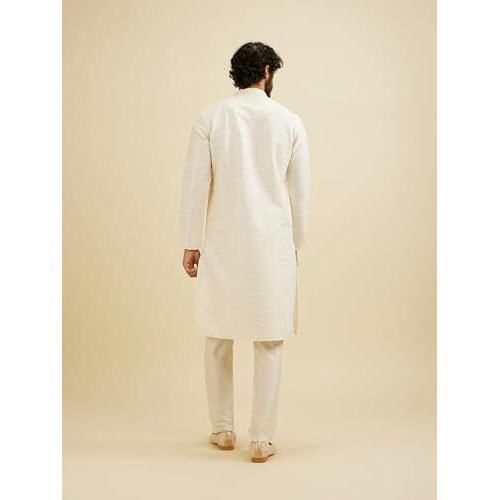 Manyavar Men's Chikankari Sequined Embroidered Kurta Set (Cream,M)