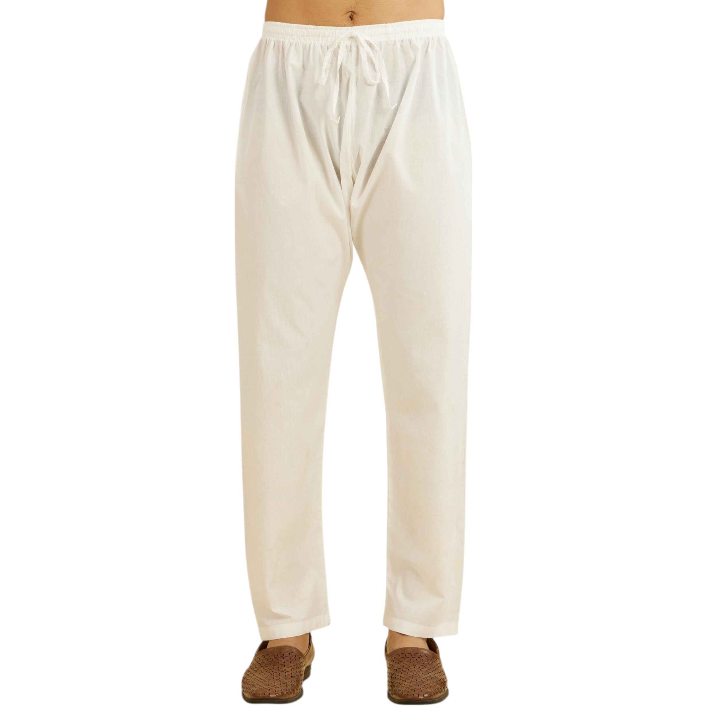 Diwas By Manyavar Men's Cotton Solid Churidar (White,M)