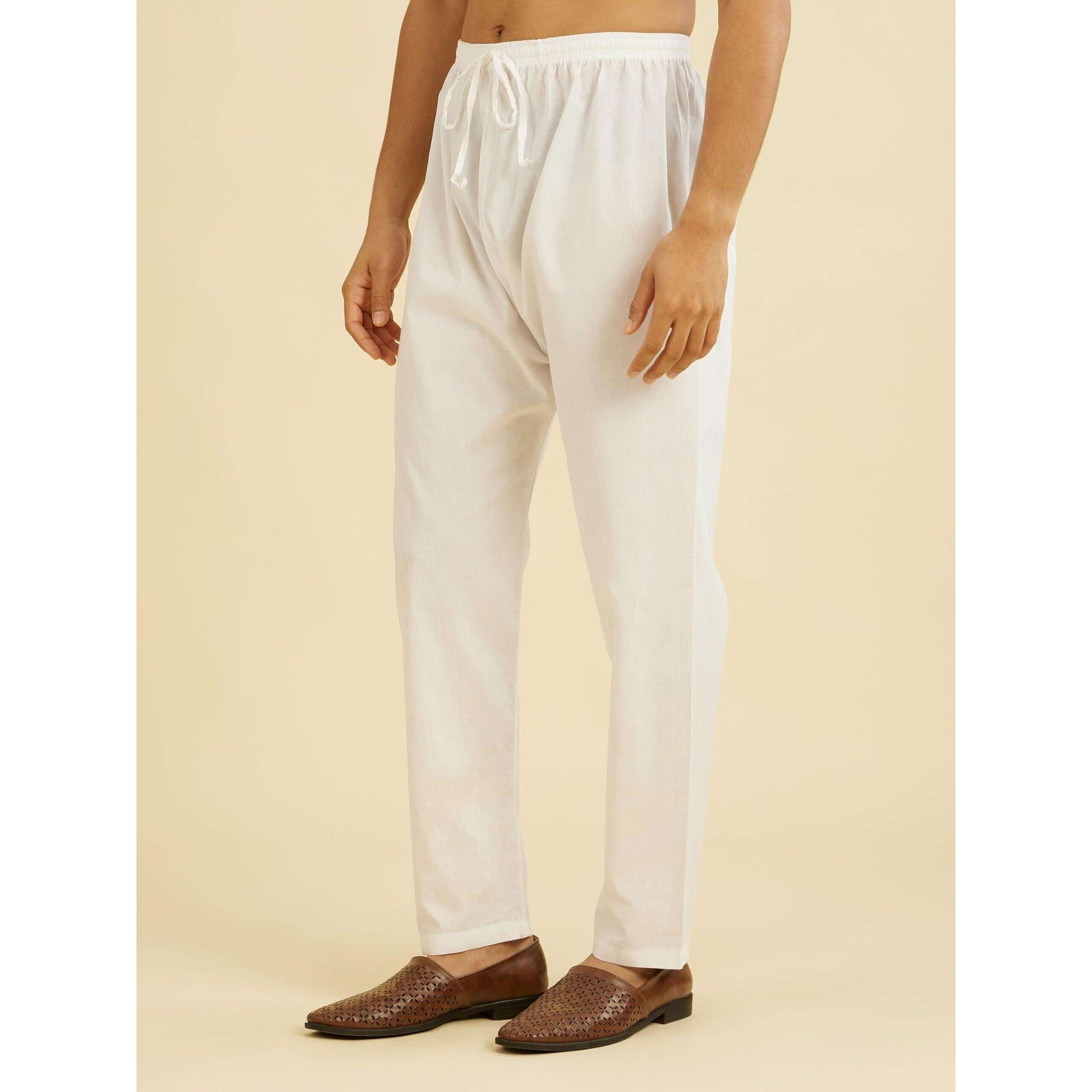 Diwas By Manyavar Men's Cotton Solid Churidar (White,M)