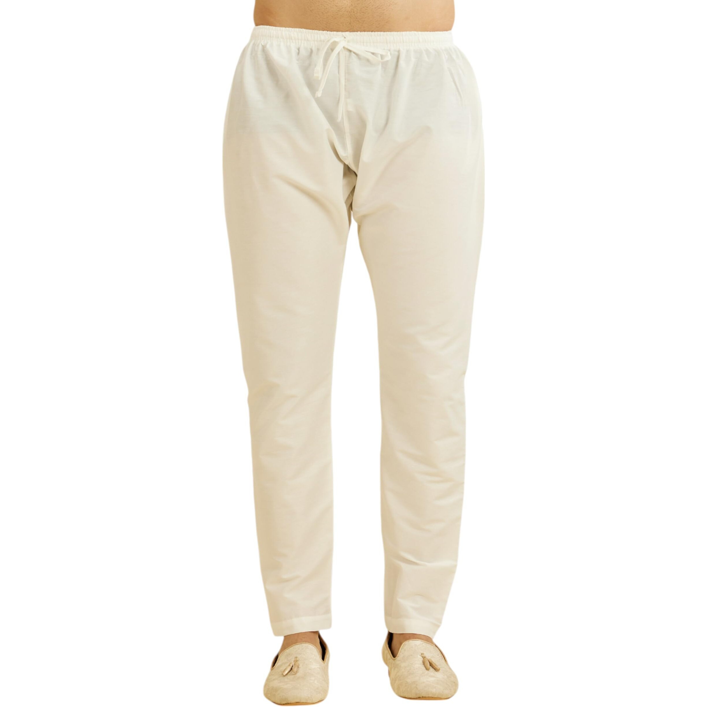 Diwas By Manyavar Men's Art Silk Solid Pyjama (White,Xl)