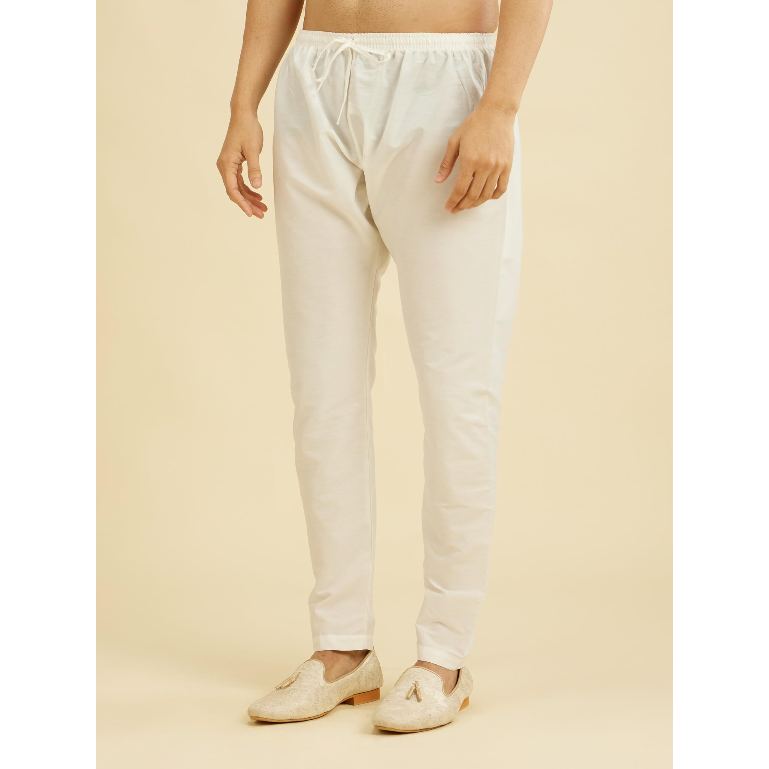 Diwas By Manyavar Men's Art Silk Solid Pyjama (White,Xl)