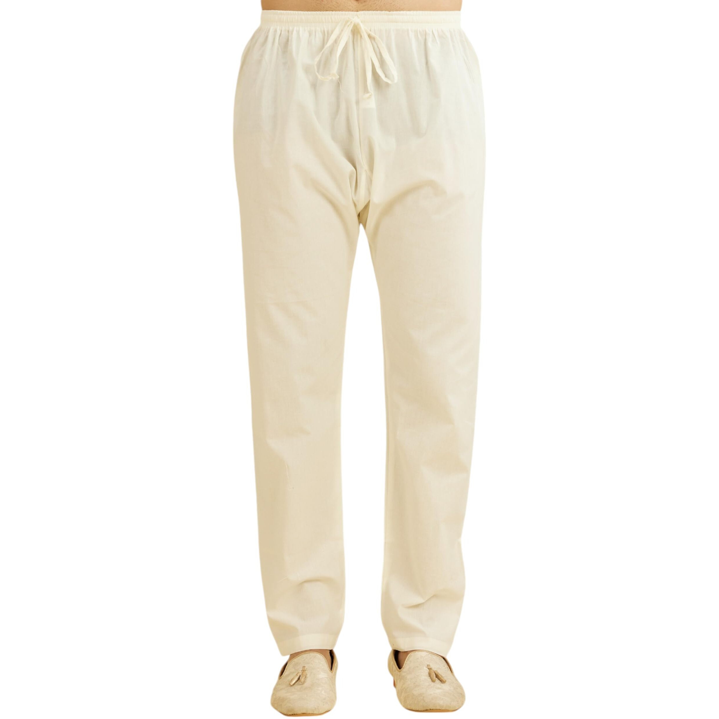 Diwas By Manyavar Men's Cotton Solid Pyjama (Cream,S)