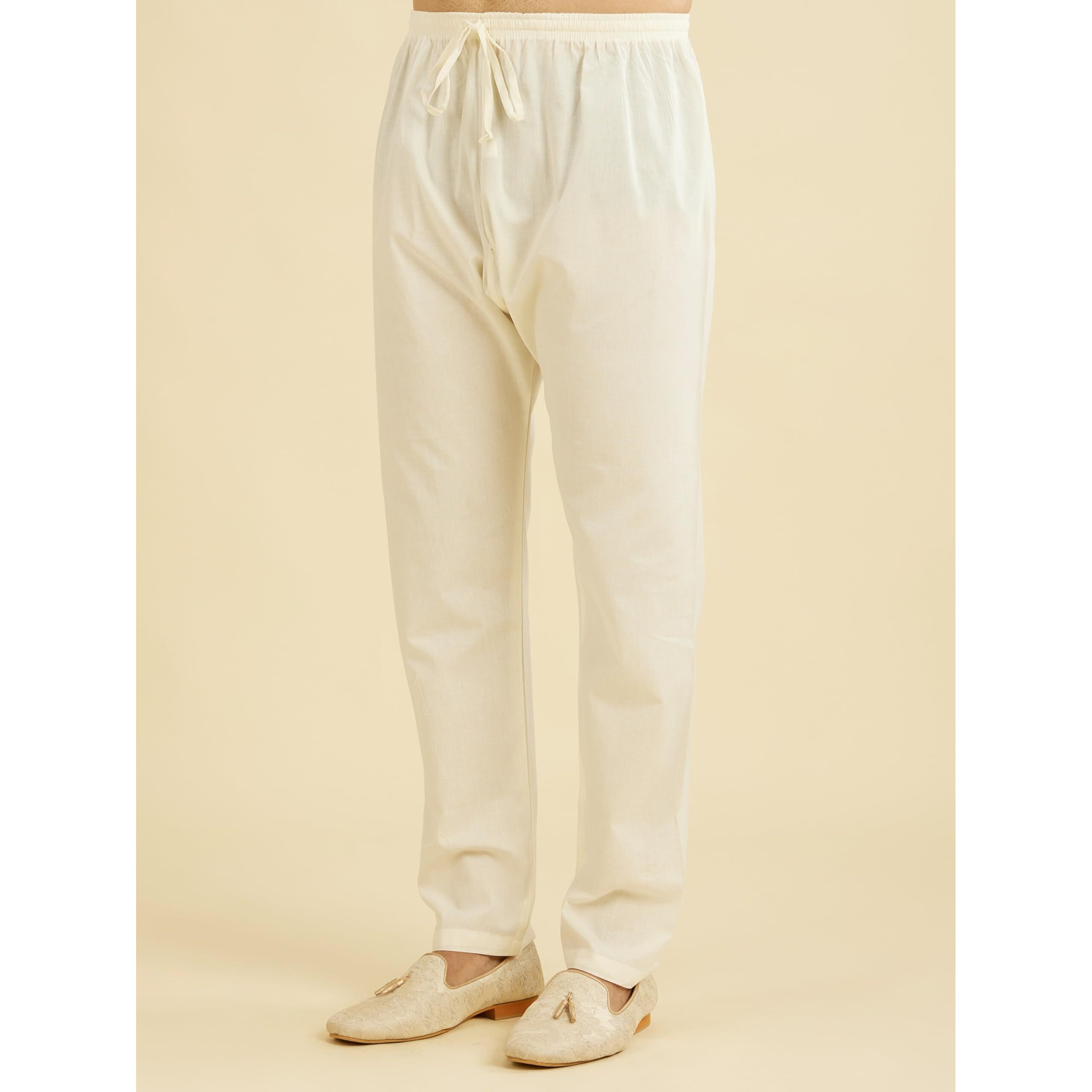 Diwas By Manyavar Men's Cotton Solid Pyjama (Cream,S)