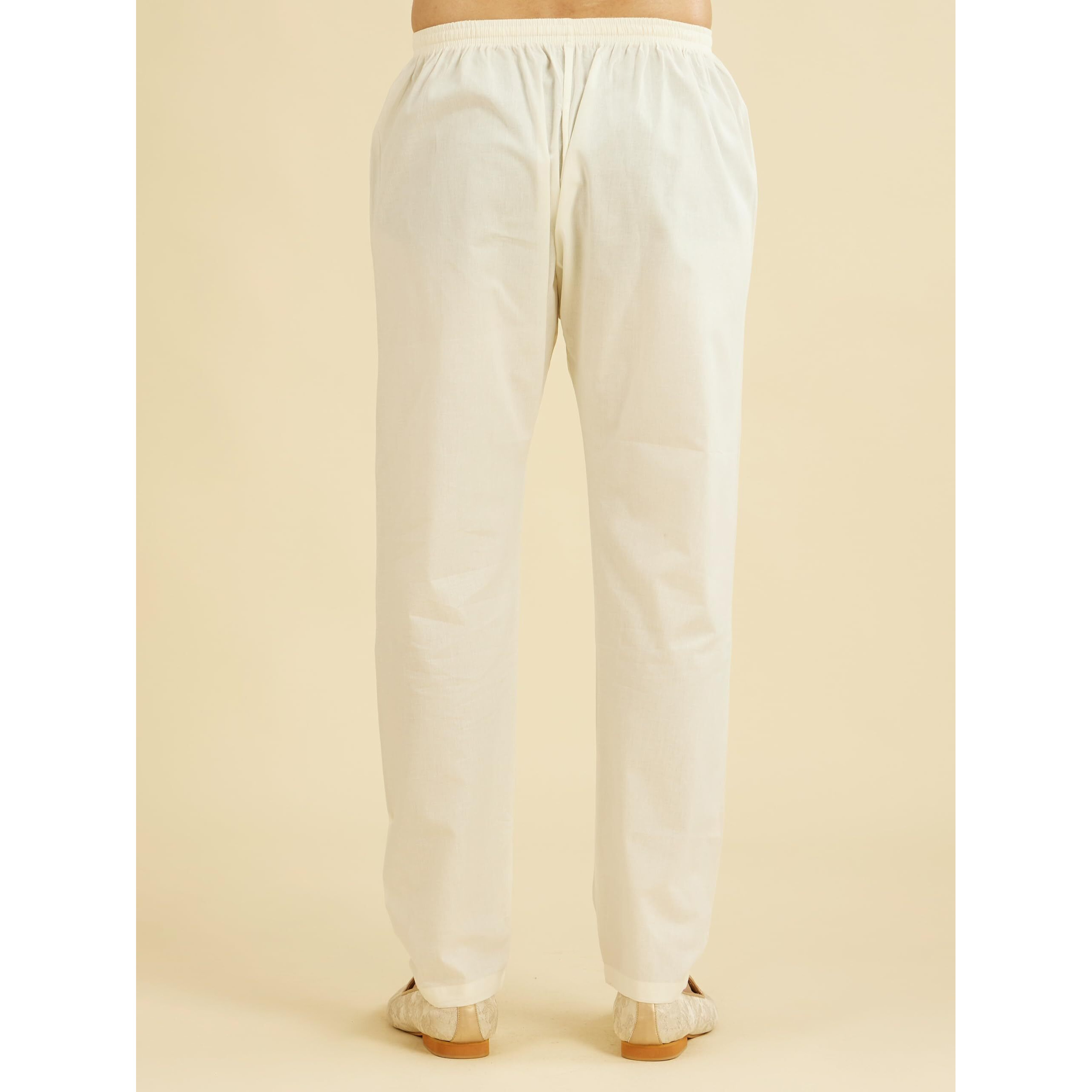 Diwas By Manyavar Men's Cotton Solid Pyjama (Cream,S)