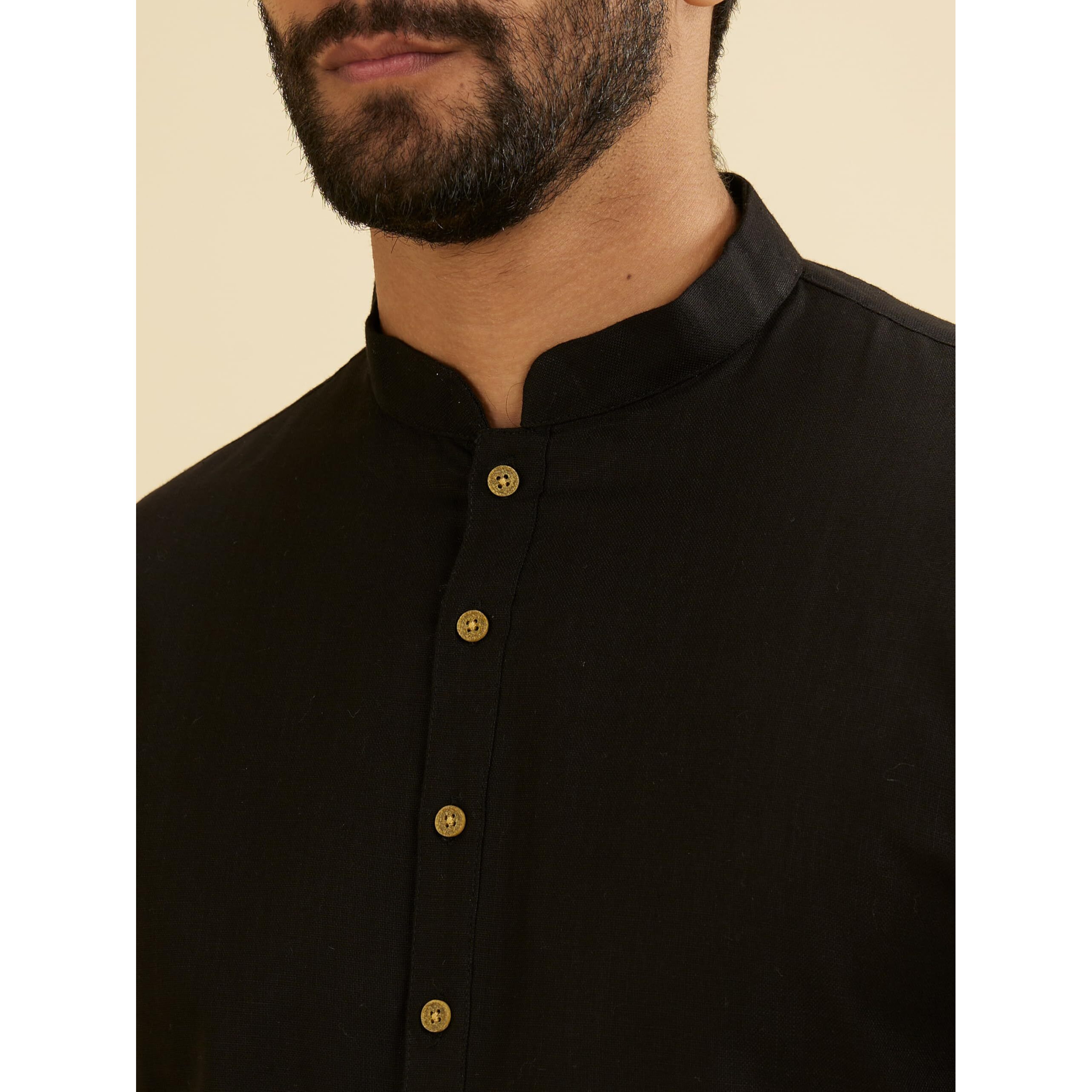 Manyavar Men's Cotton Solid Kurta (Black,L)
