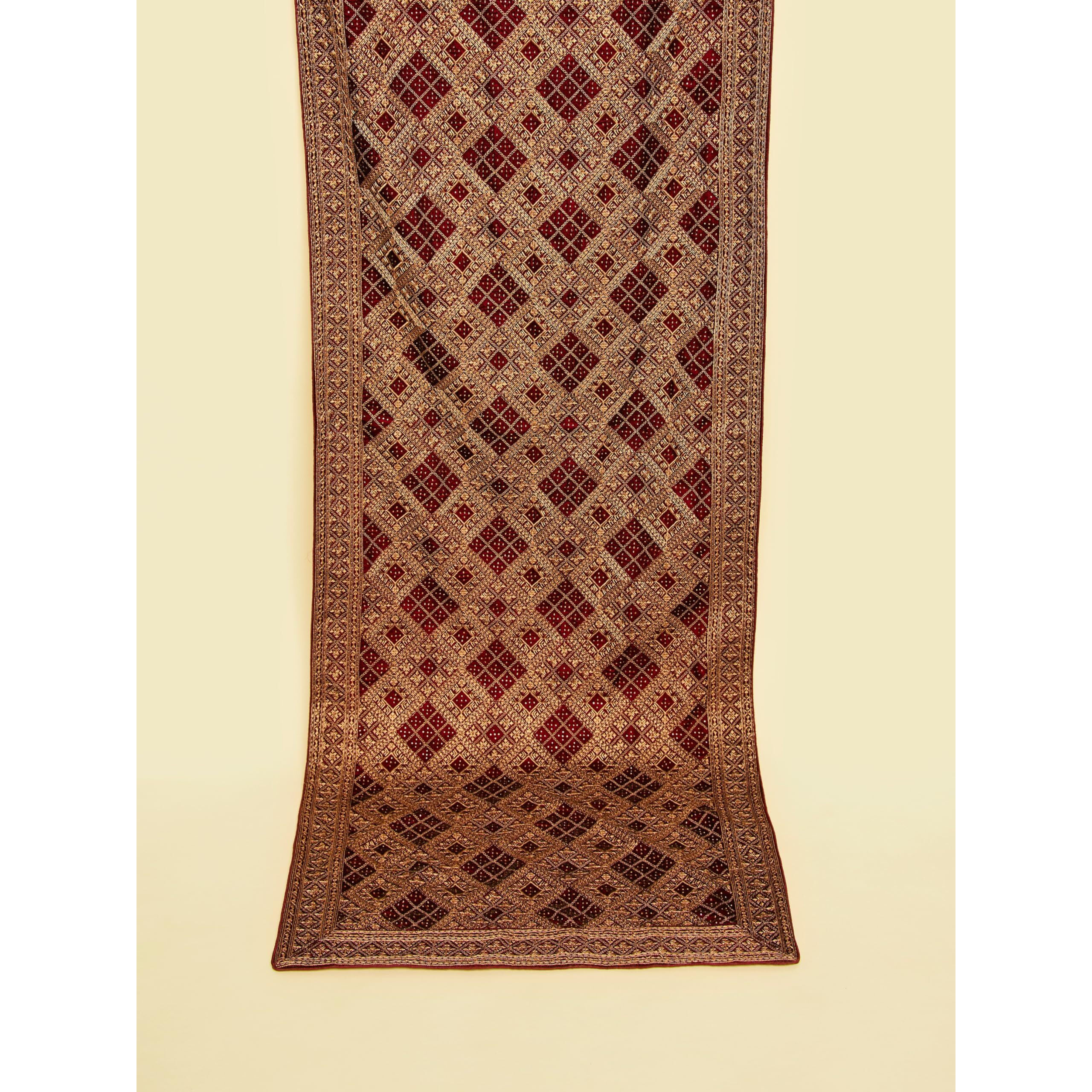 Manyavar Men's Velvet Embroidered Embellished Dupatta (Maroon,2.65M)