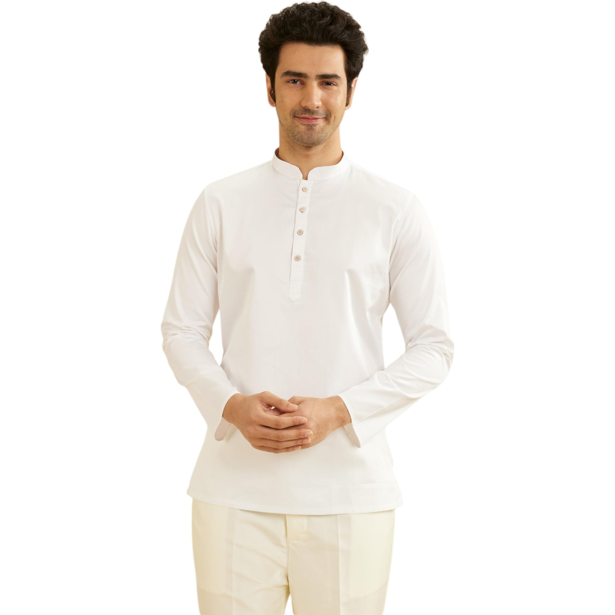 Manyavar Cotton Men's Solid Short Kurta (White,Xl)