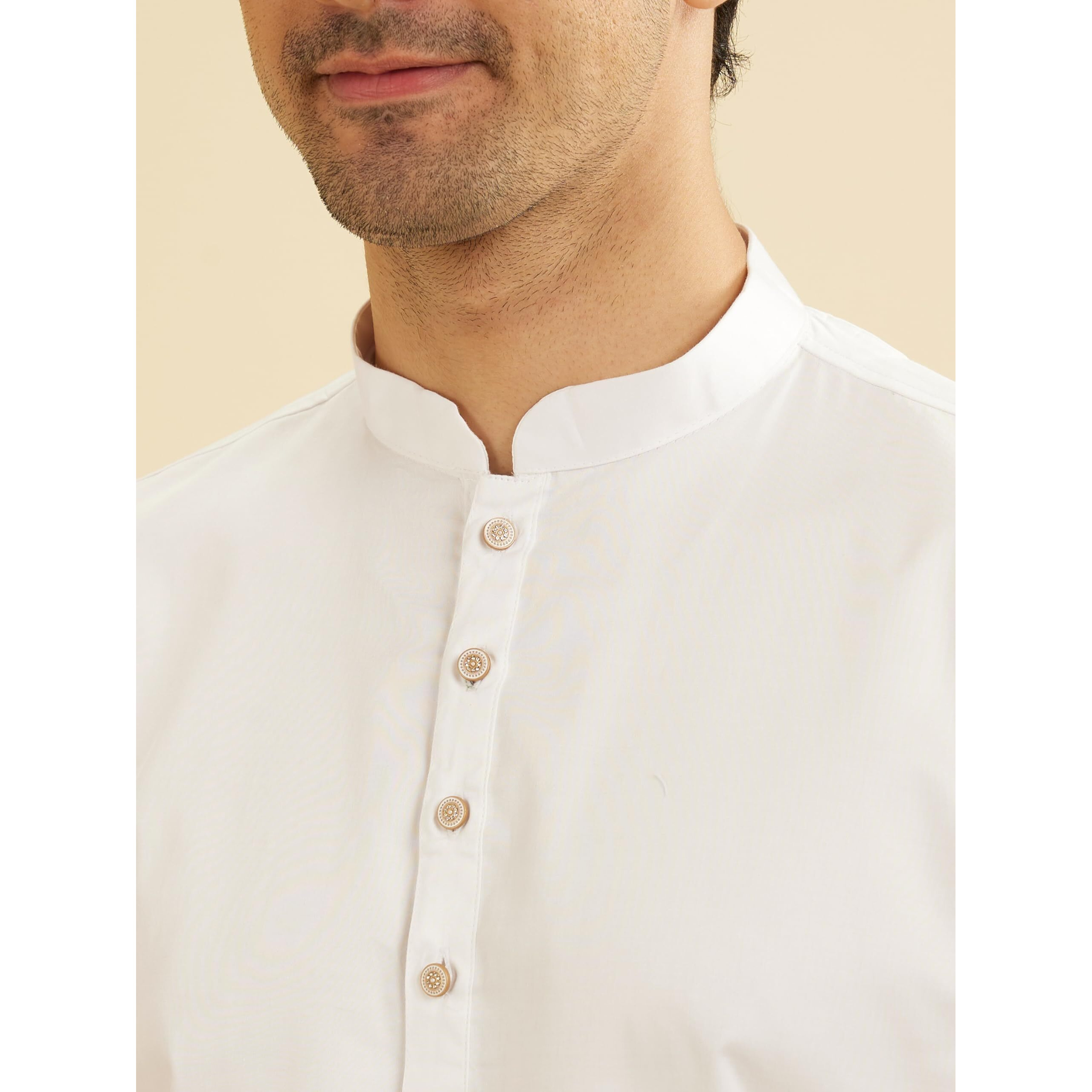 Manyavar Cotton Men's Solid Short Kurta (White,Xl)