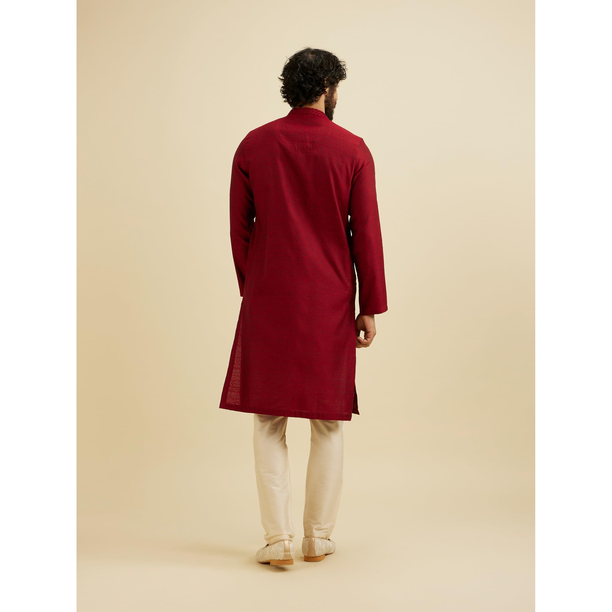 Manyavar Men's Viscose Blend Jacquard Kurta Set (Maroon,M)