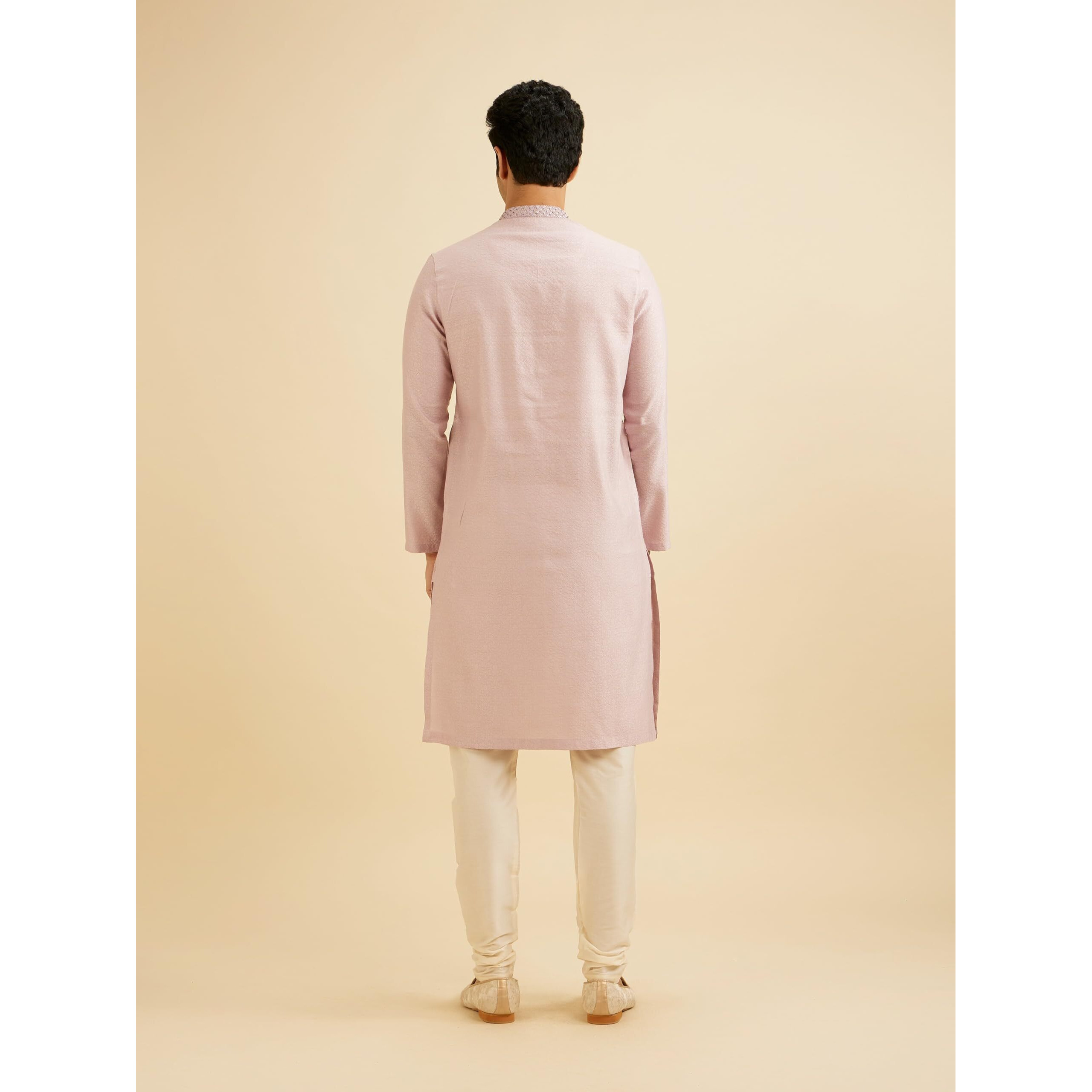 Manyavar Men's Viscose Blend Neck Embroidery Kurta Set (Purple,L)