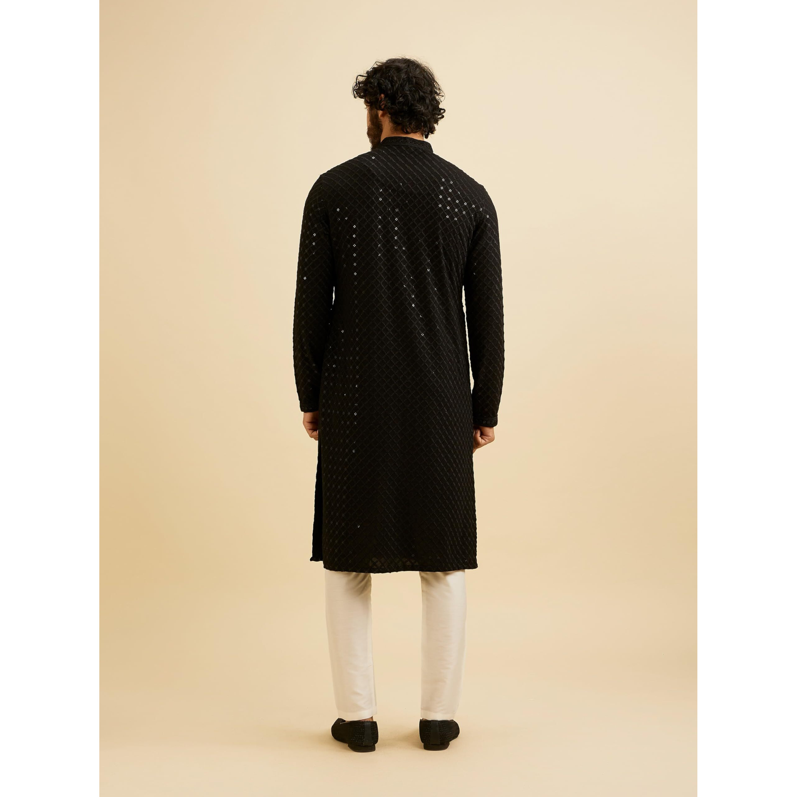 Manyavar Men's Viscose Chikankari | Sequined Kurta Set (Black,Xxl)