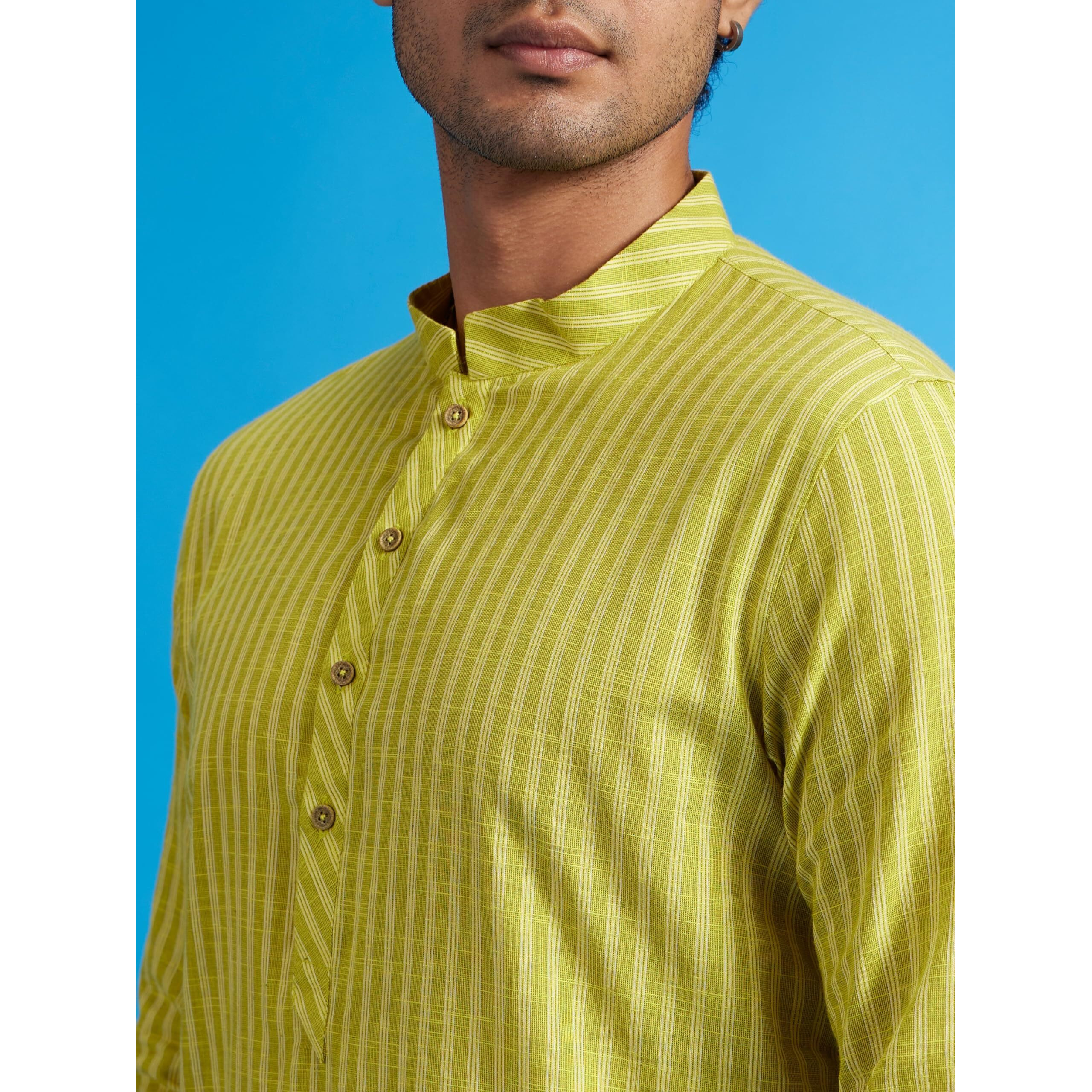 Diwas By Manyavar Men's Cotton Striped Kurta (Light Mid Green,Xxl)