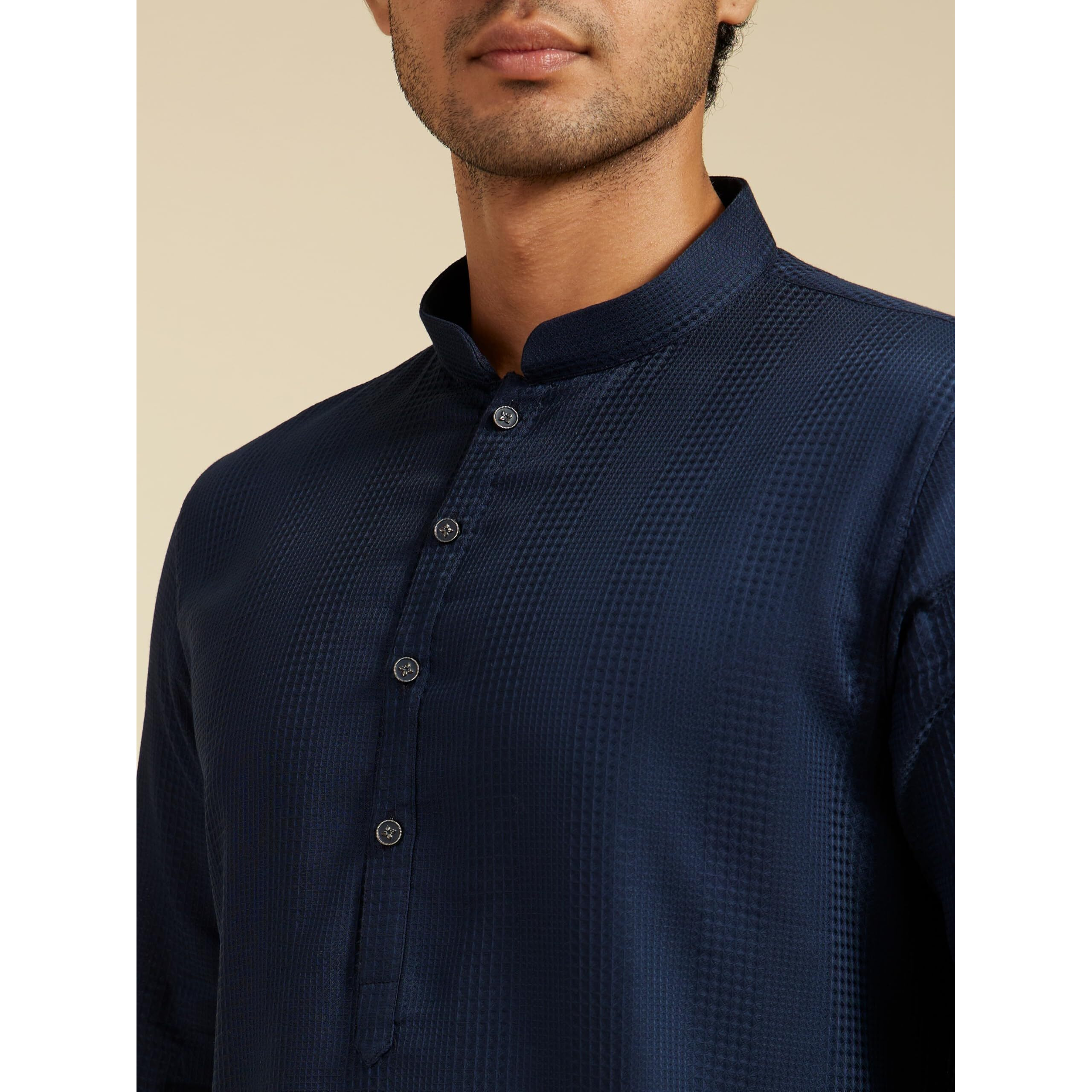 Diwas By Manyavar Men's Cotton Textured Kurta (Dark Blue,Xxxl)