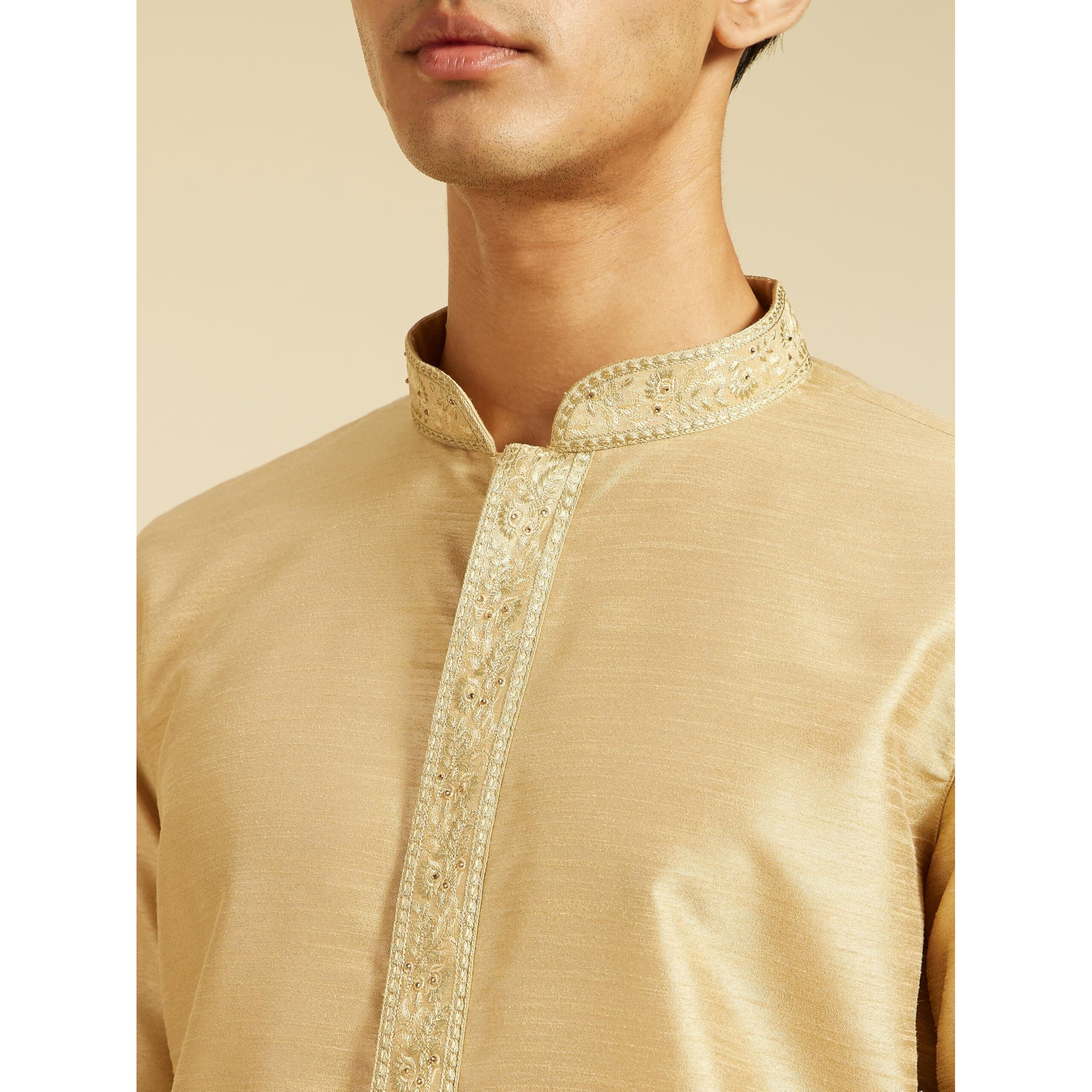 Diwas By Manyavar Men's Art Silk Embroidered | Jacquard Weave Kurta (Beige,M)
