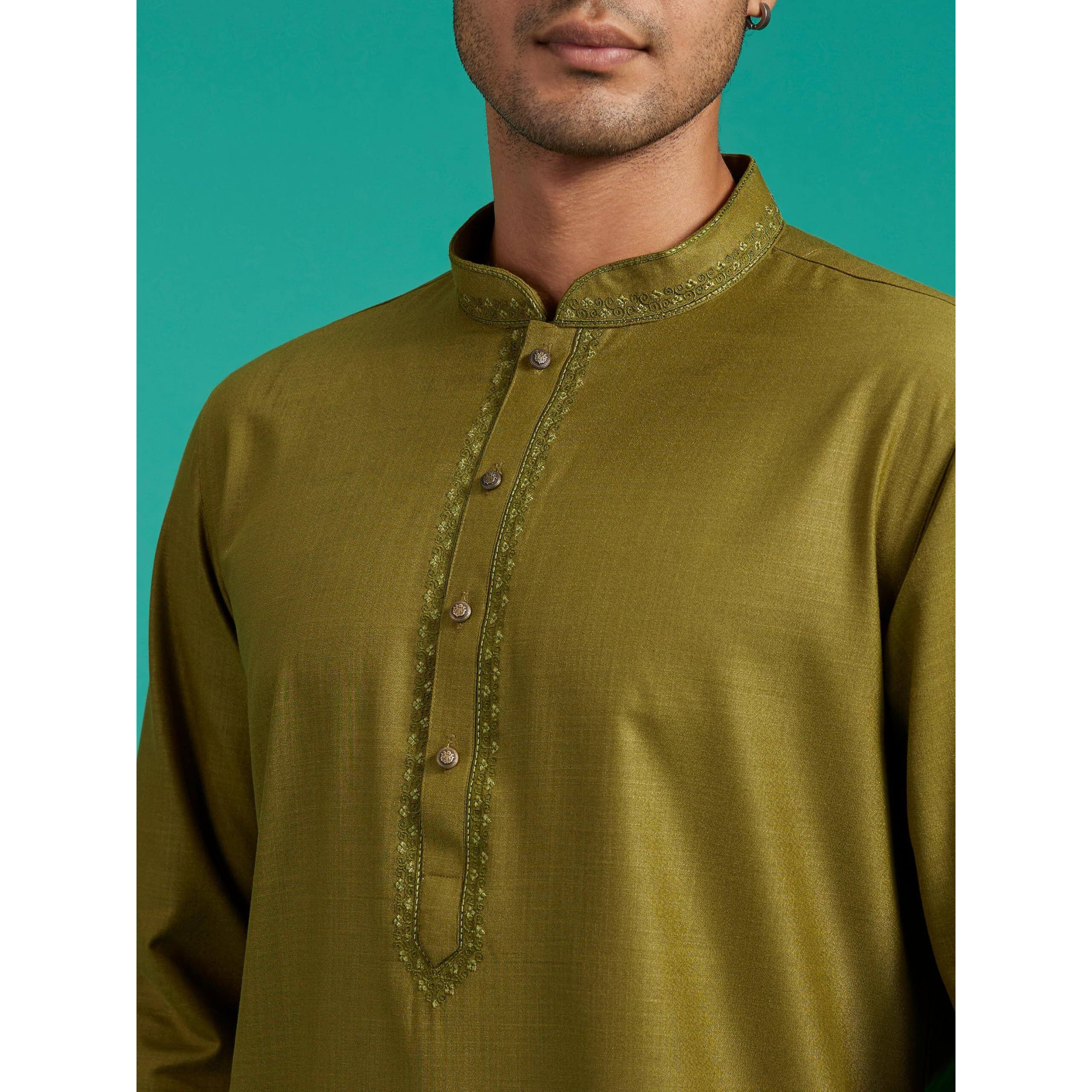 Diwas By Manyavar Men's Viscose Blend Solid Kurta (Olive Green,Xxxl)