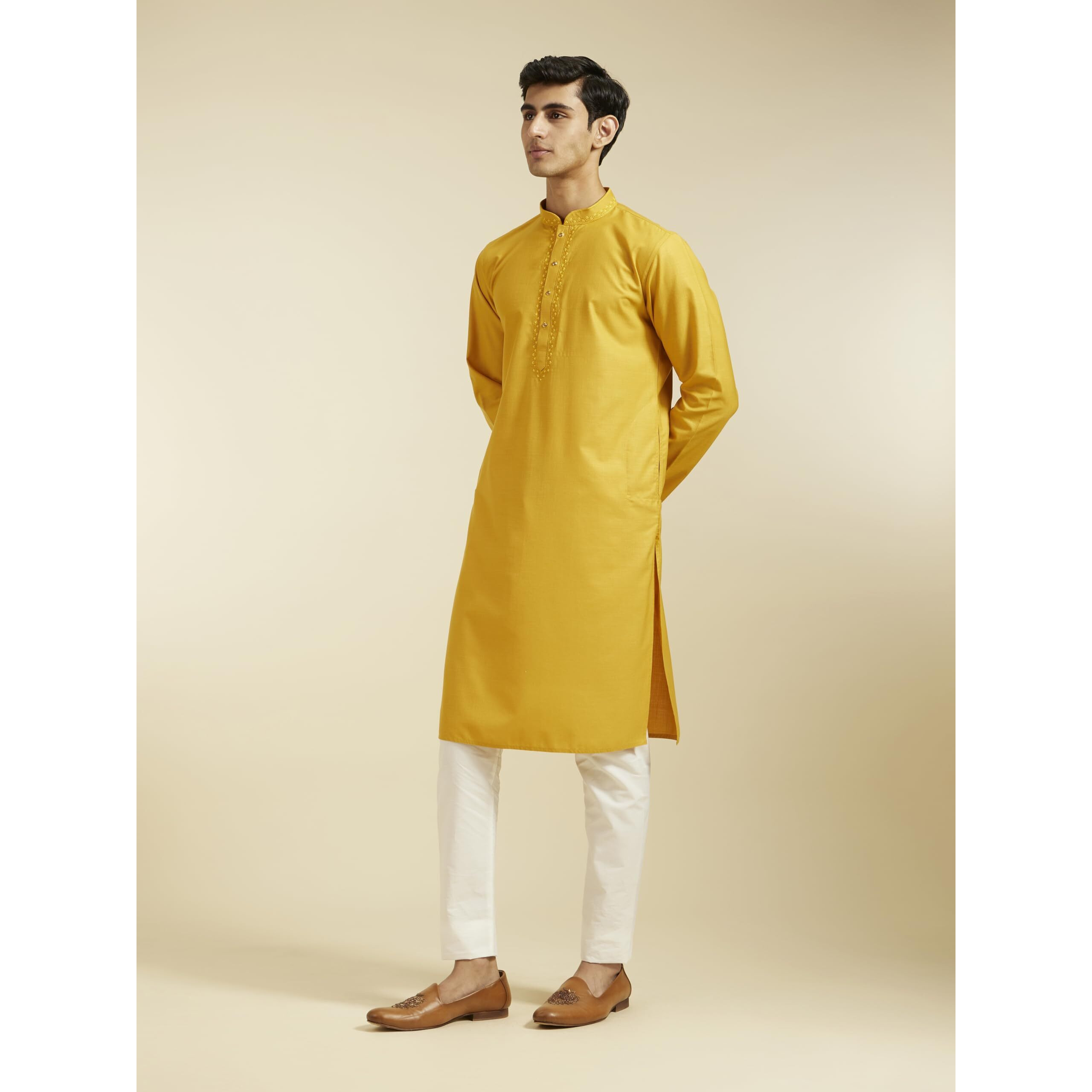 Diwas By Manyavar Men's Viscose Blend Solid Kurta (Mustard,M)