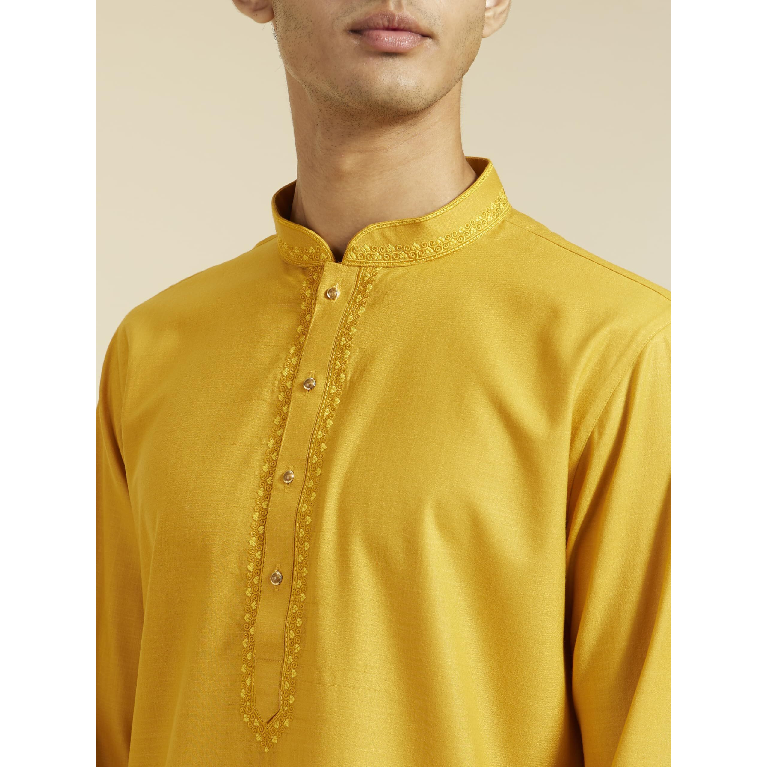 Diwas By Manyavar Men's Viscose Blend Solid Kurta (Mustard,M)