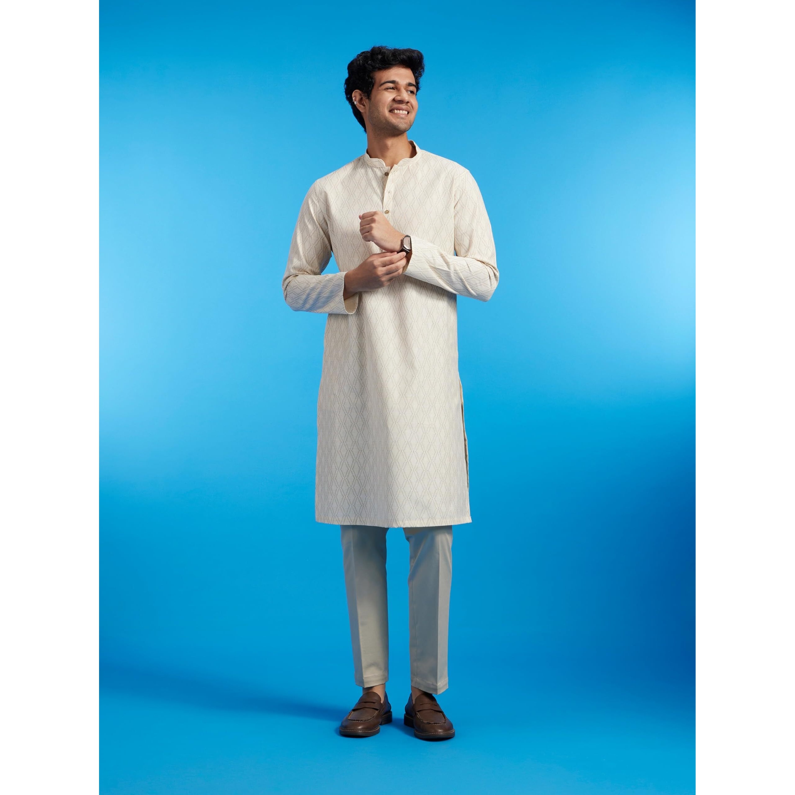 Diwas By Manyavar Men's Cotton Blend Printed Kurta (Cream,Xxl)