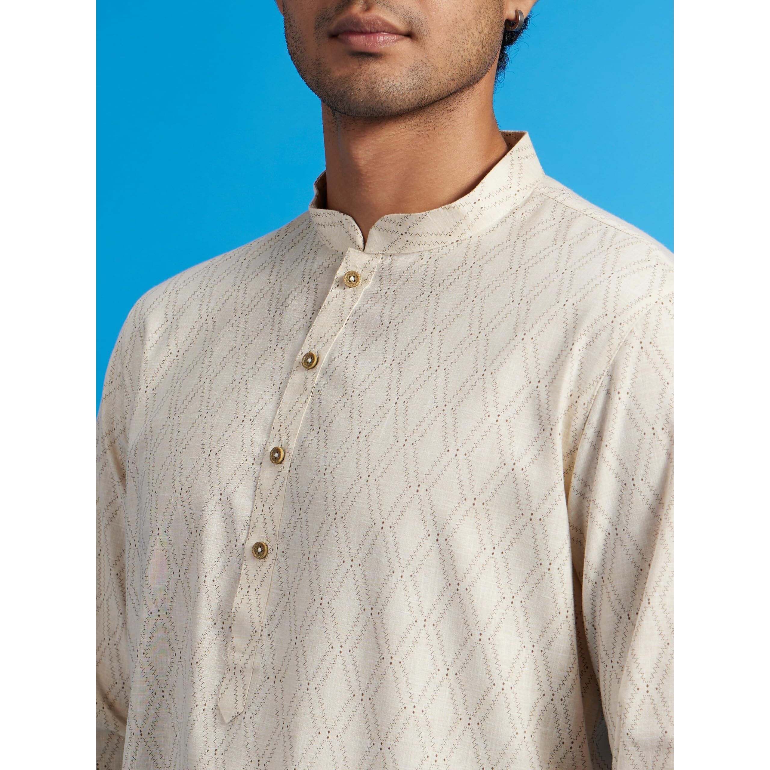 Diwas By Manyavar Men's Cotton Blend Printed Kurta (Cream,Xxl)