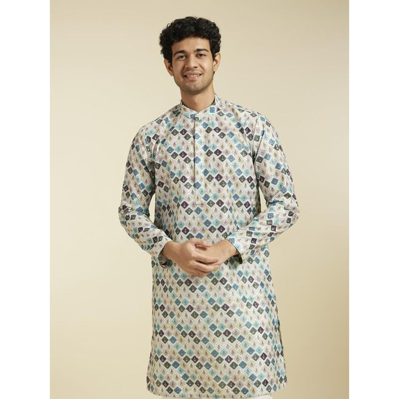 Diwas By Manyavar Men's Viscose Blend Printed Kurta (Aqua Green,Xl)