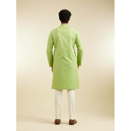 Diwas By Manyavar Men's Blended Cotton Self Design Kurta Set (Light Mid Green,M)