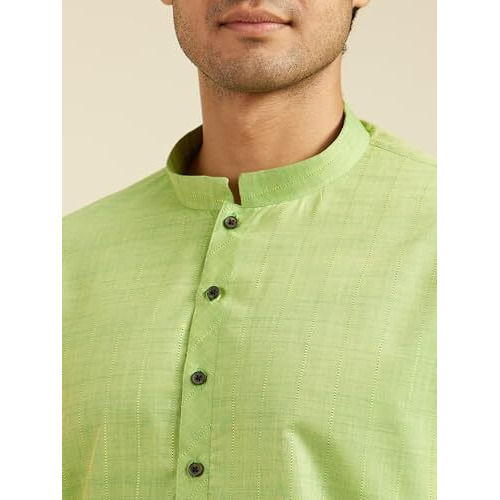 Diwas By Manyavar Men's Blended Cotton Self Design Kurta Set (Light Mid Green,M)