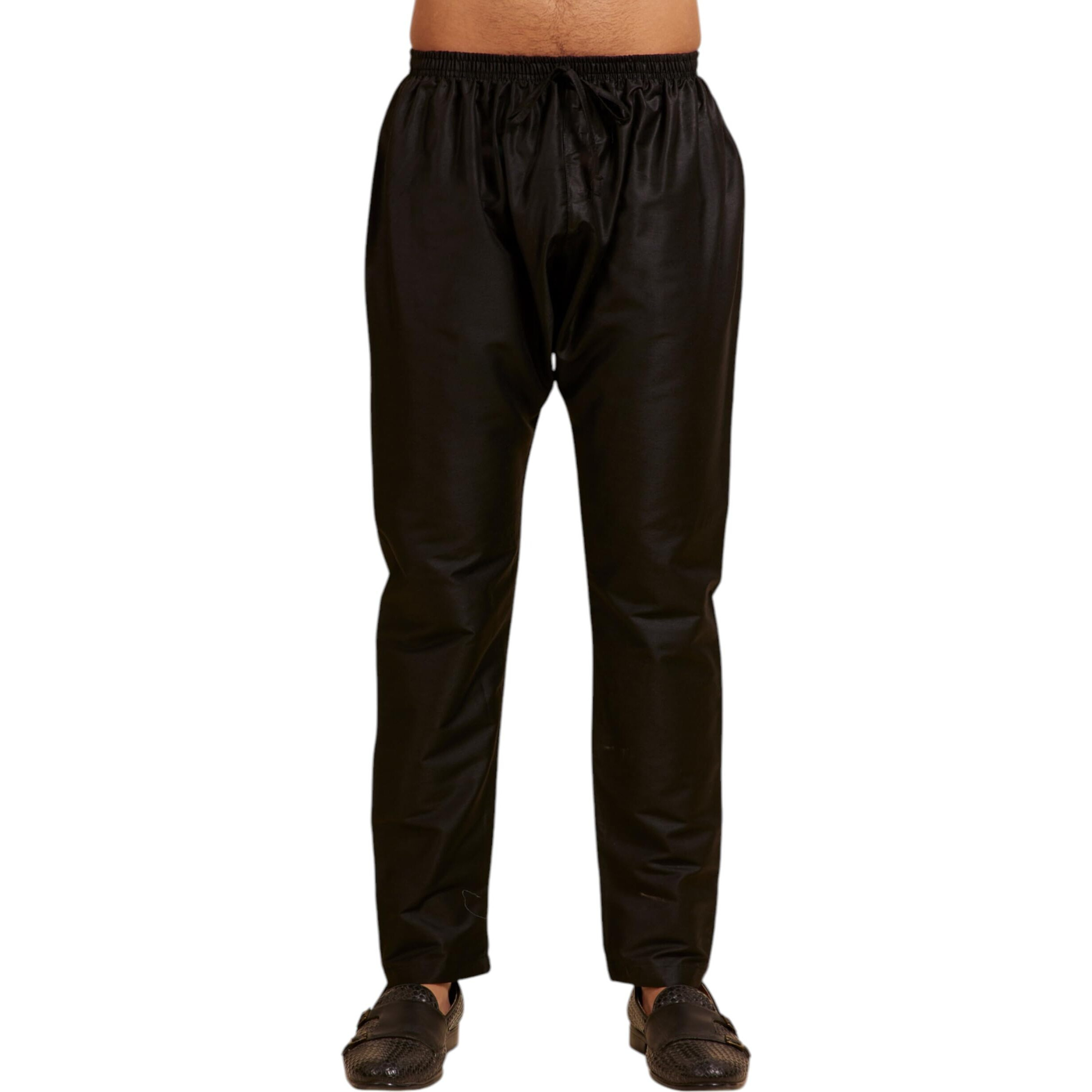 Diwas By Manyavar Men's Art Silk Solid Pyjama (Black,Xxl)