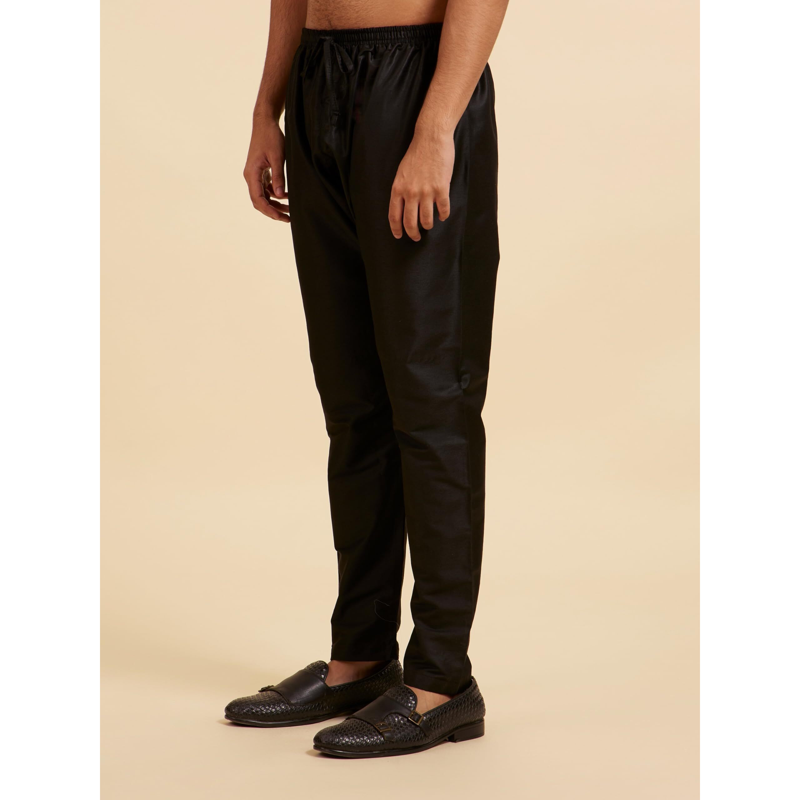 Diwas By Manyavar Men's Art Silk Solid Pyjama (Black,Xxl)