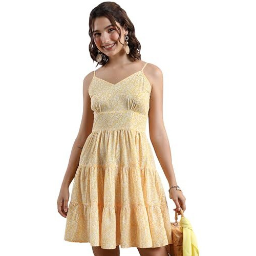 Ketch Women's Polyester Fit And Flare Mini Dress (Khj6000516_Yellow
