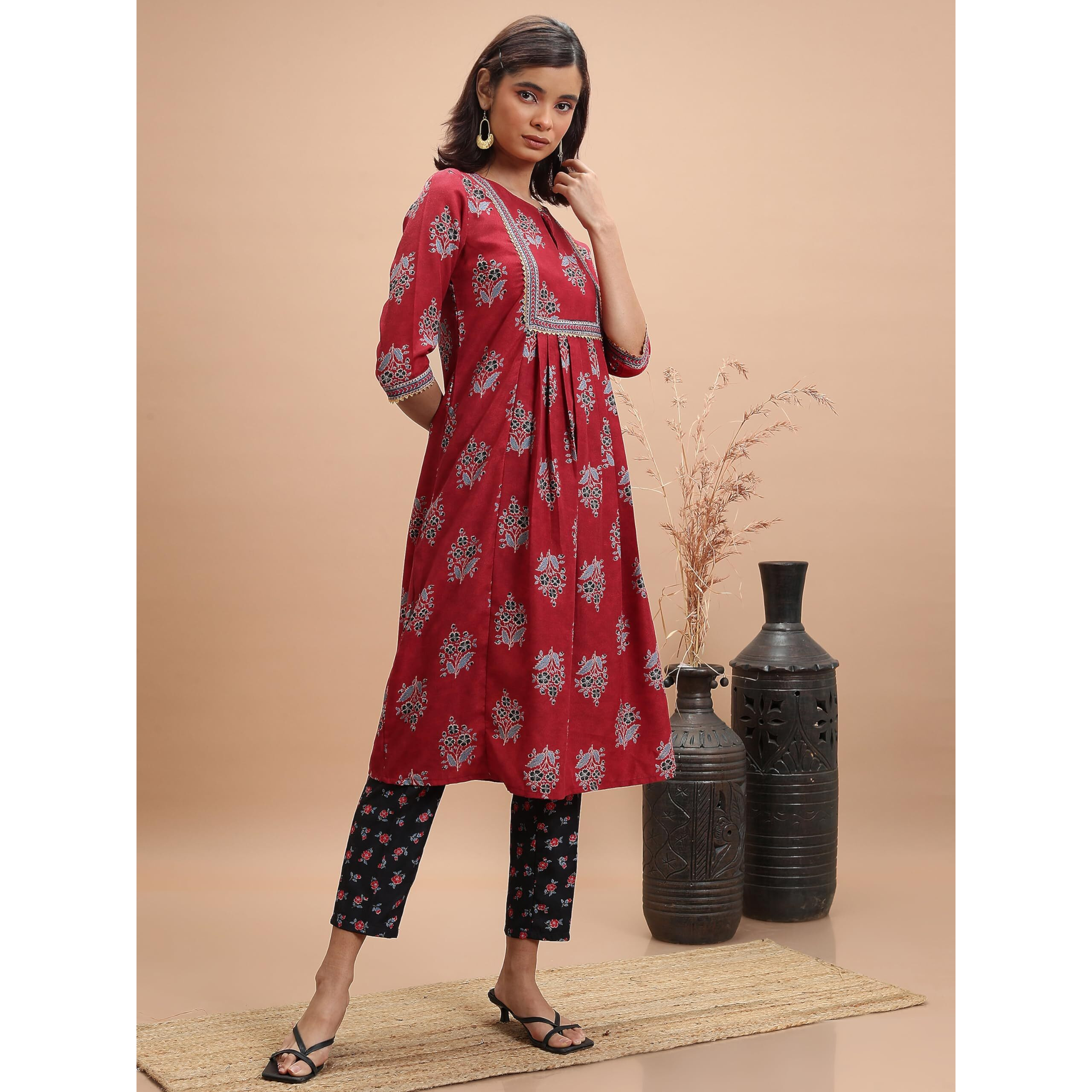 Ketch Women's Polyester Kurta Set (Khk3001096_Fuschia