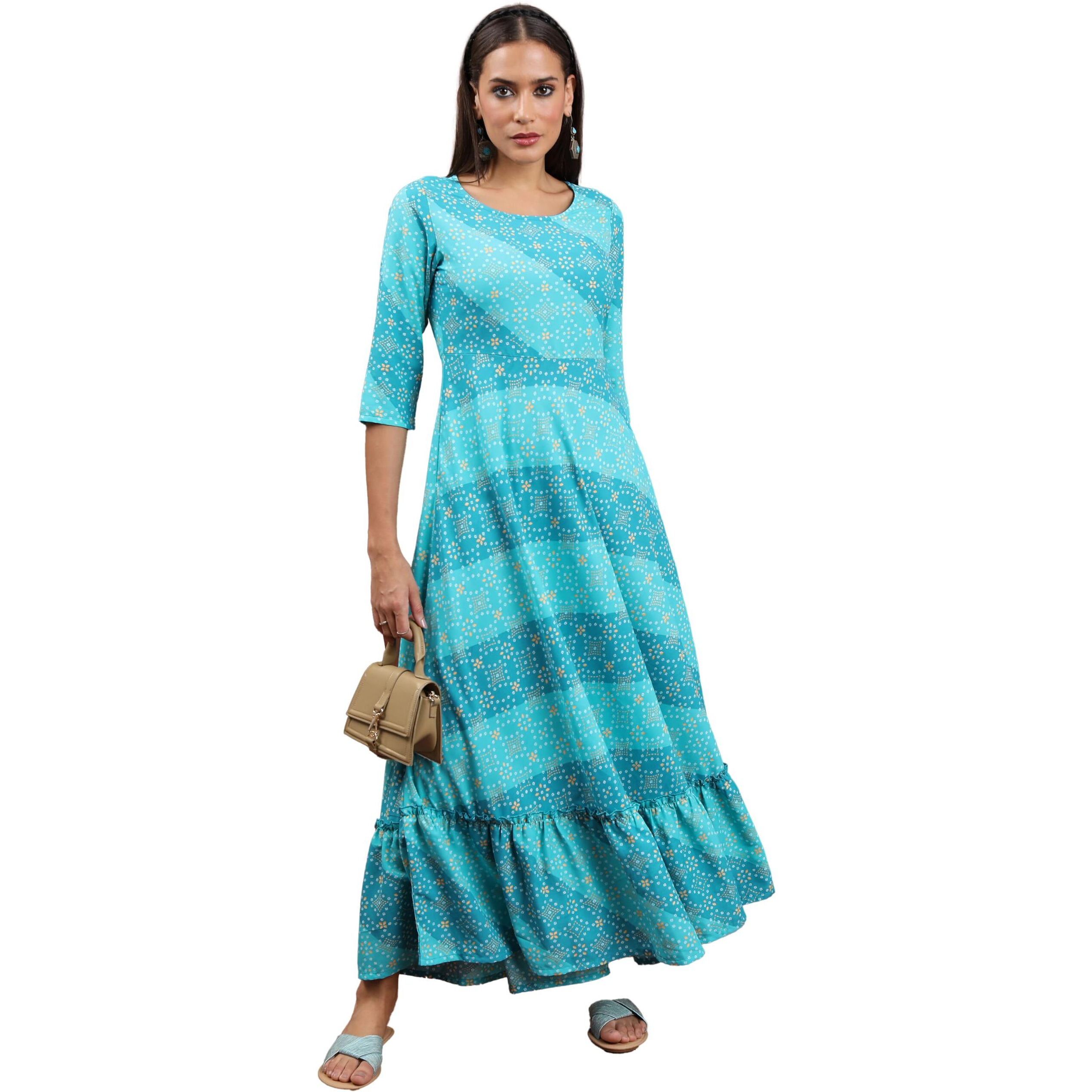 Ketch Women's Polyester Maxi Dress (Kha1000073_Aqua