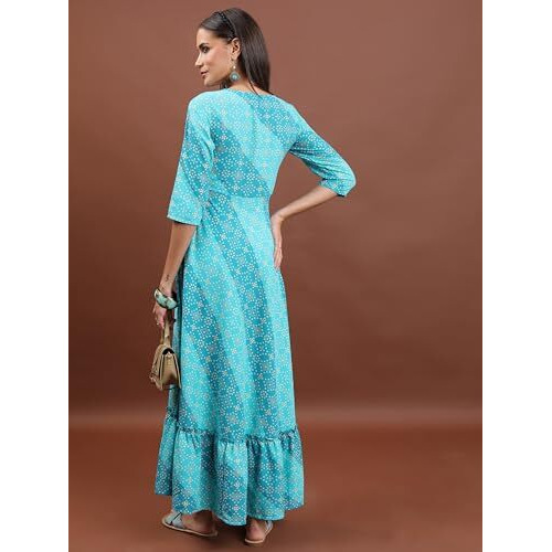 Ketch Women's Polyester Maxi Dress (Kha1000073_Aqua