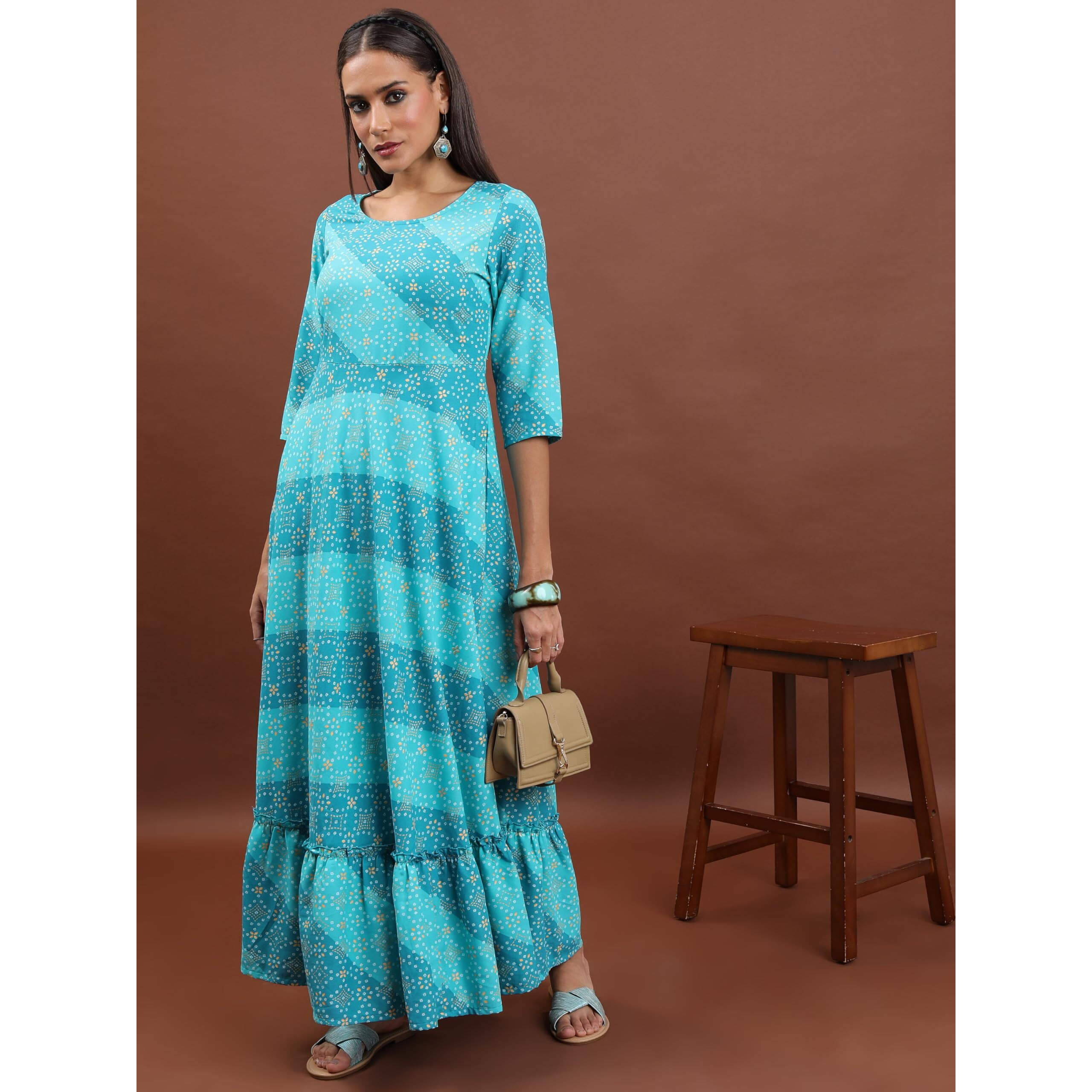 Ketch Women's Polyester Maxi Dress (Kha1000073_Aqua