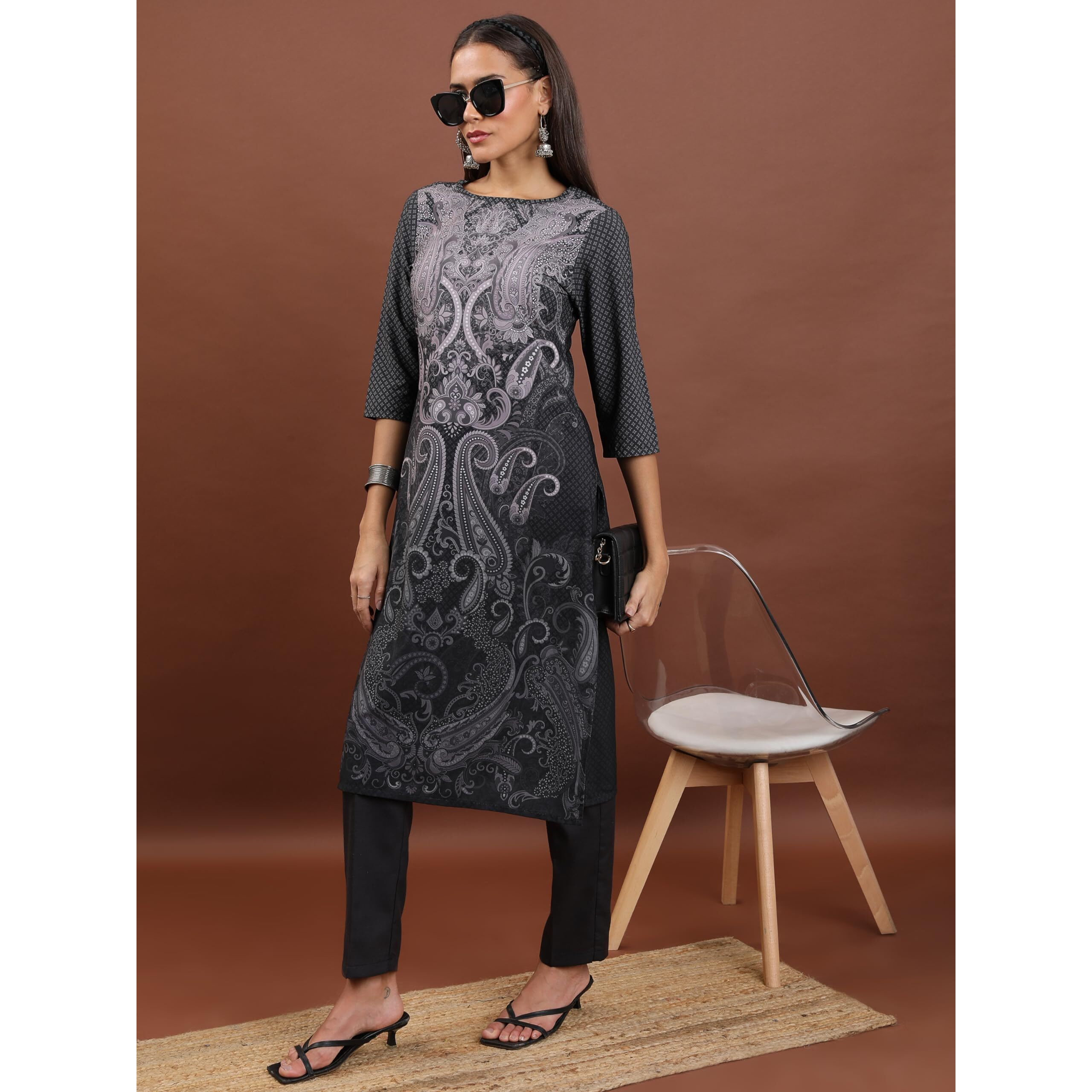 Ketch Women's Polyester Regular Fit Kurta (Khku000391_Black