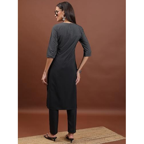 Ketch Women's Polyester Regular Fit Kurta (Khku000391_Black