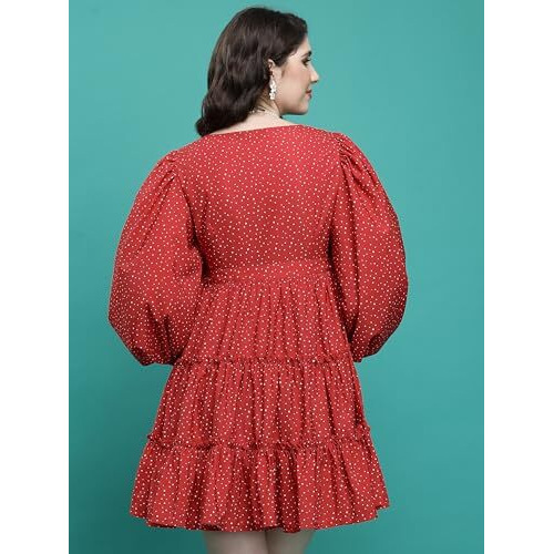 Ketch Women's Cotton Blend Flounce Sleeve Short Dress Above The Knee Khj6000574_Red
