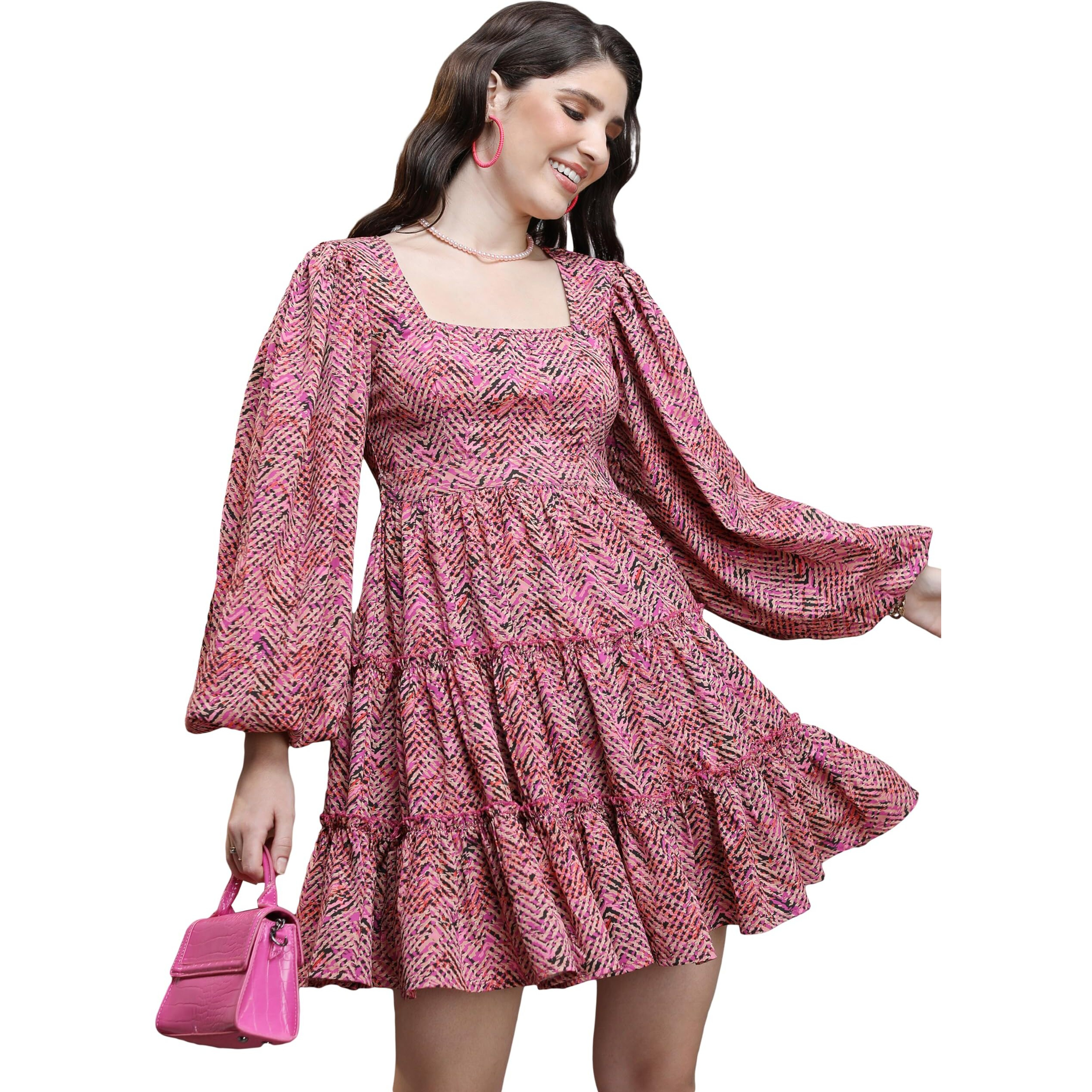 Ketch Women's Polyester Fit And Flare Mini Dress (Khj6000575_Pink