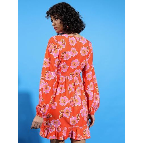 Ketch Women's Polyester Wrap Mini Dress (Khj6000581_Orange