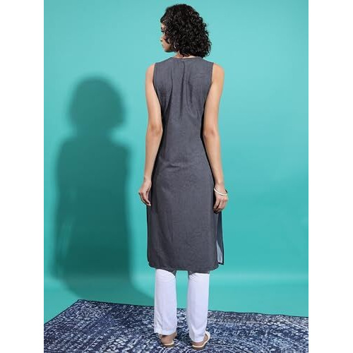 Ketch Women's Cotton Blend Regular Kurta (Khku000425_Black)