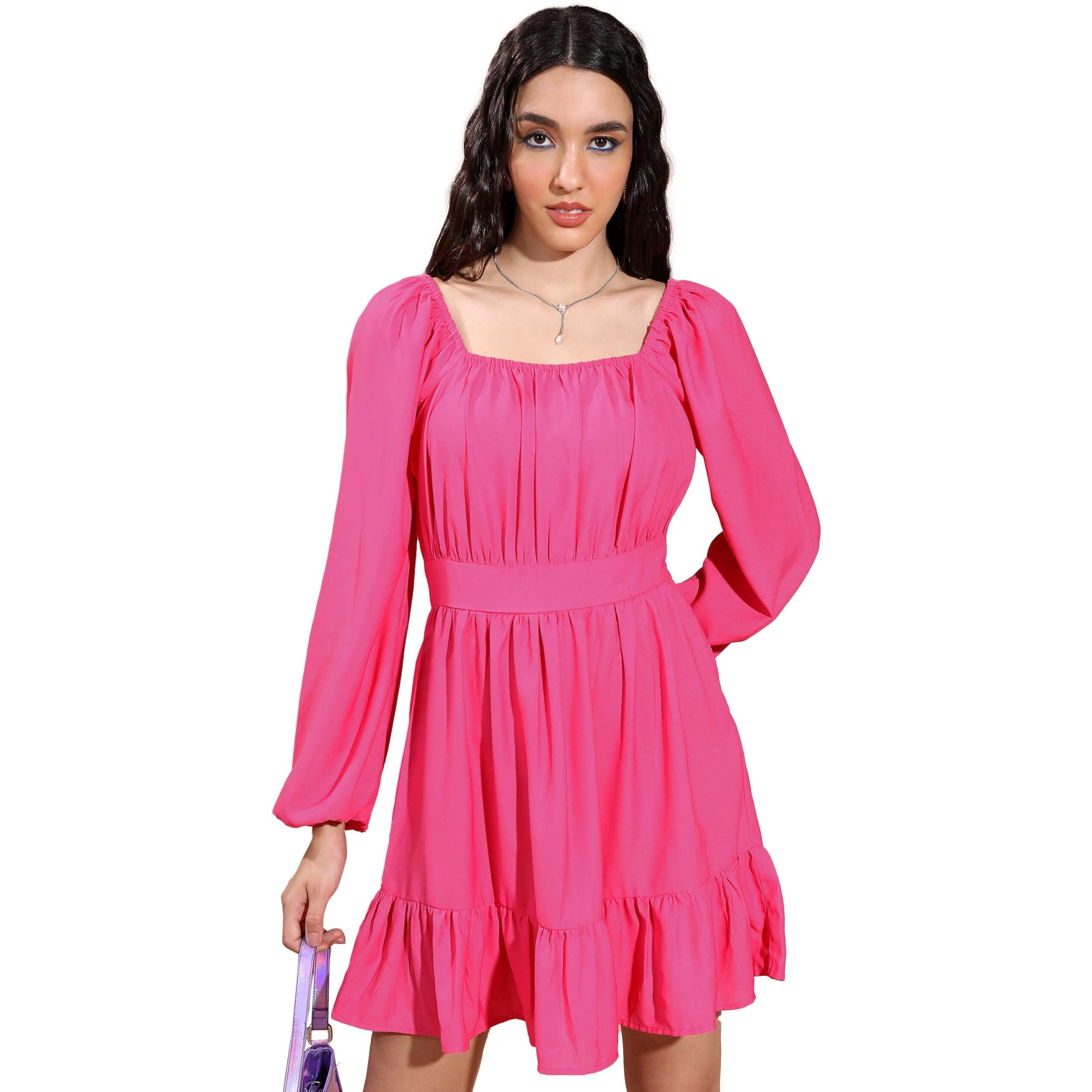 Ketch Women's Polyester Fit And Flare Mini Dress (Khj6000589_Pink