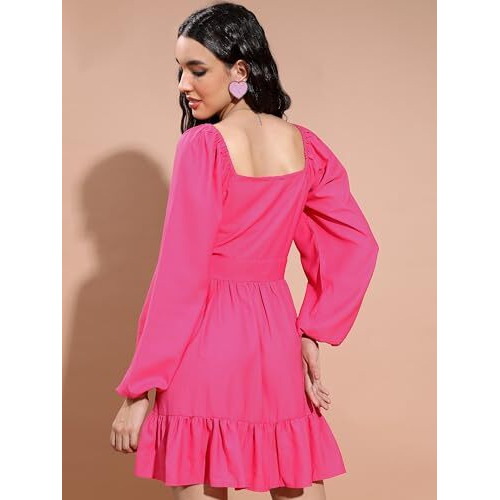 Ketch Women's Polyester Fit And Flare Mini Dress (Khj6000589_Pink