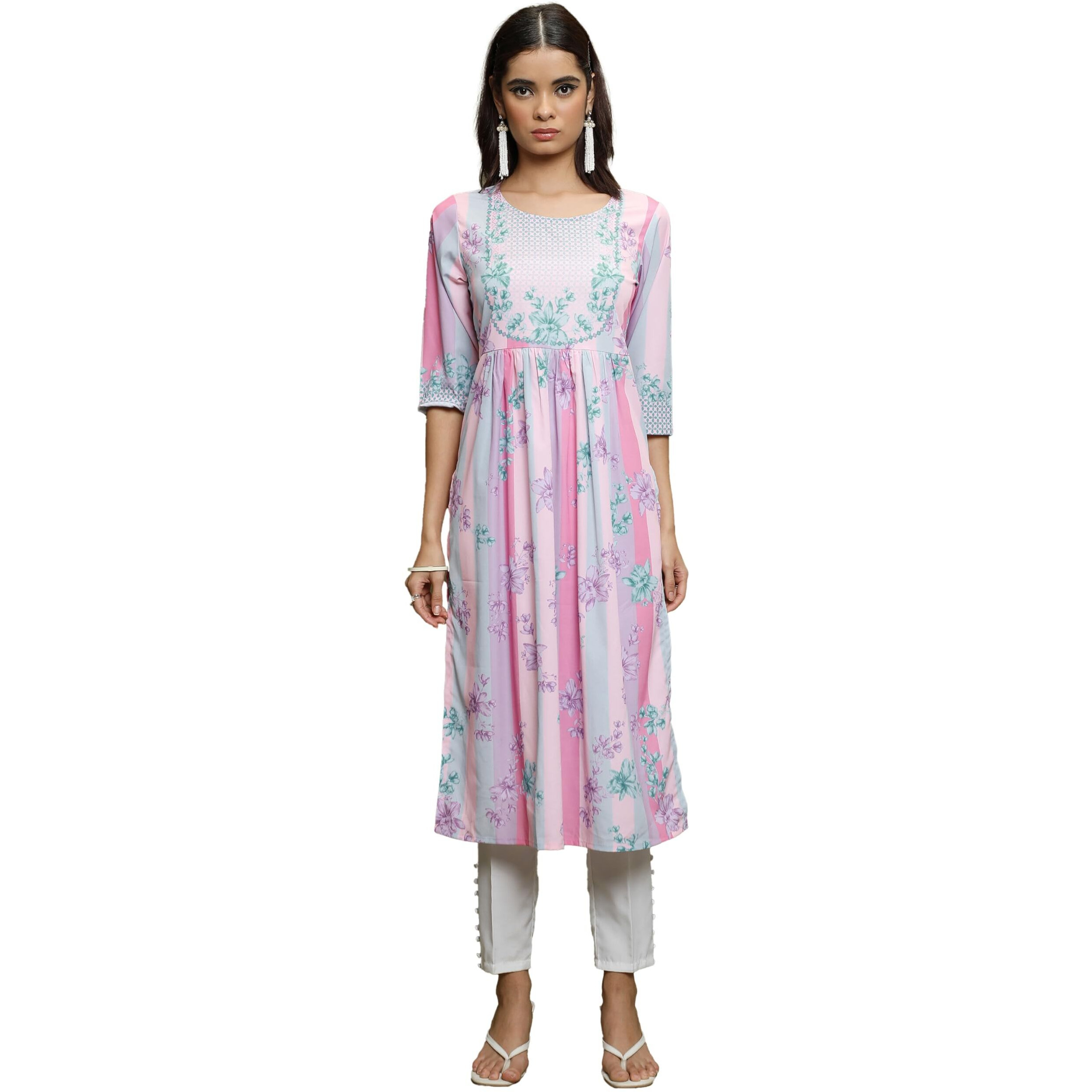 Ketch Women's Polyester Regular Fit Kurta (Khku000443_Pink Multi