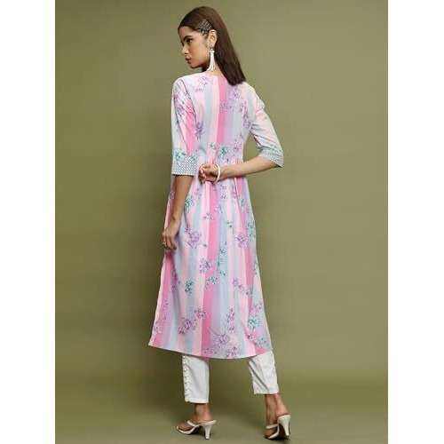 Ketch Women's Polyester Regular Fit Kurta (Khku000443_Pink Multi