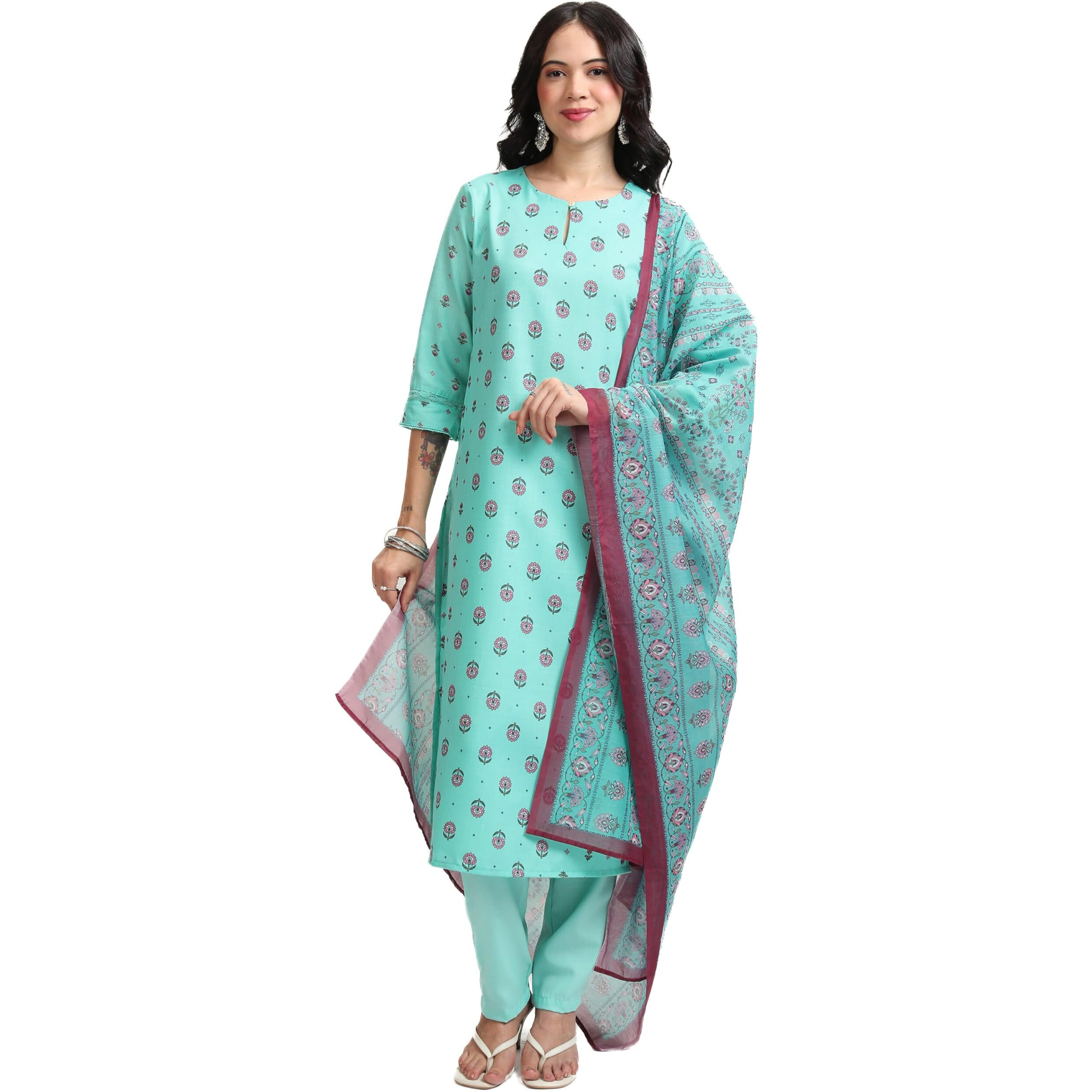 Ketch Women's Polyester Ethnic Set (Khk3001161_Dusty Aqua