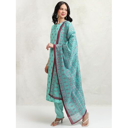 Ketch Women's Polyester Ethnic Set (Khk3001161_Dusty Aqua