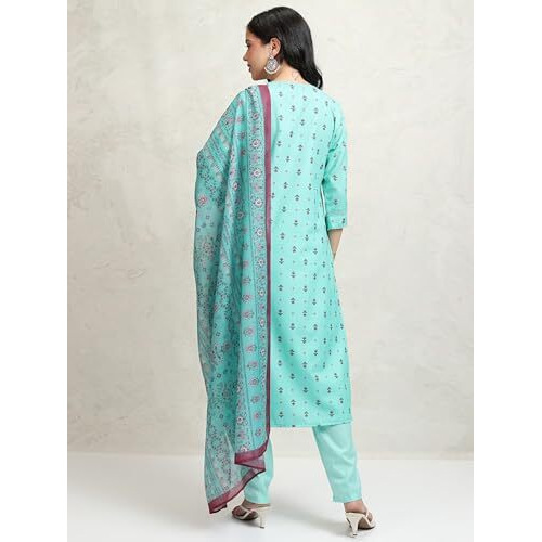 Ketch Women's Polyester Ethnic Set (Khk3001161_Dusty Aqua