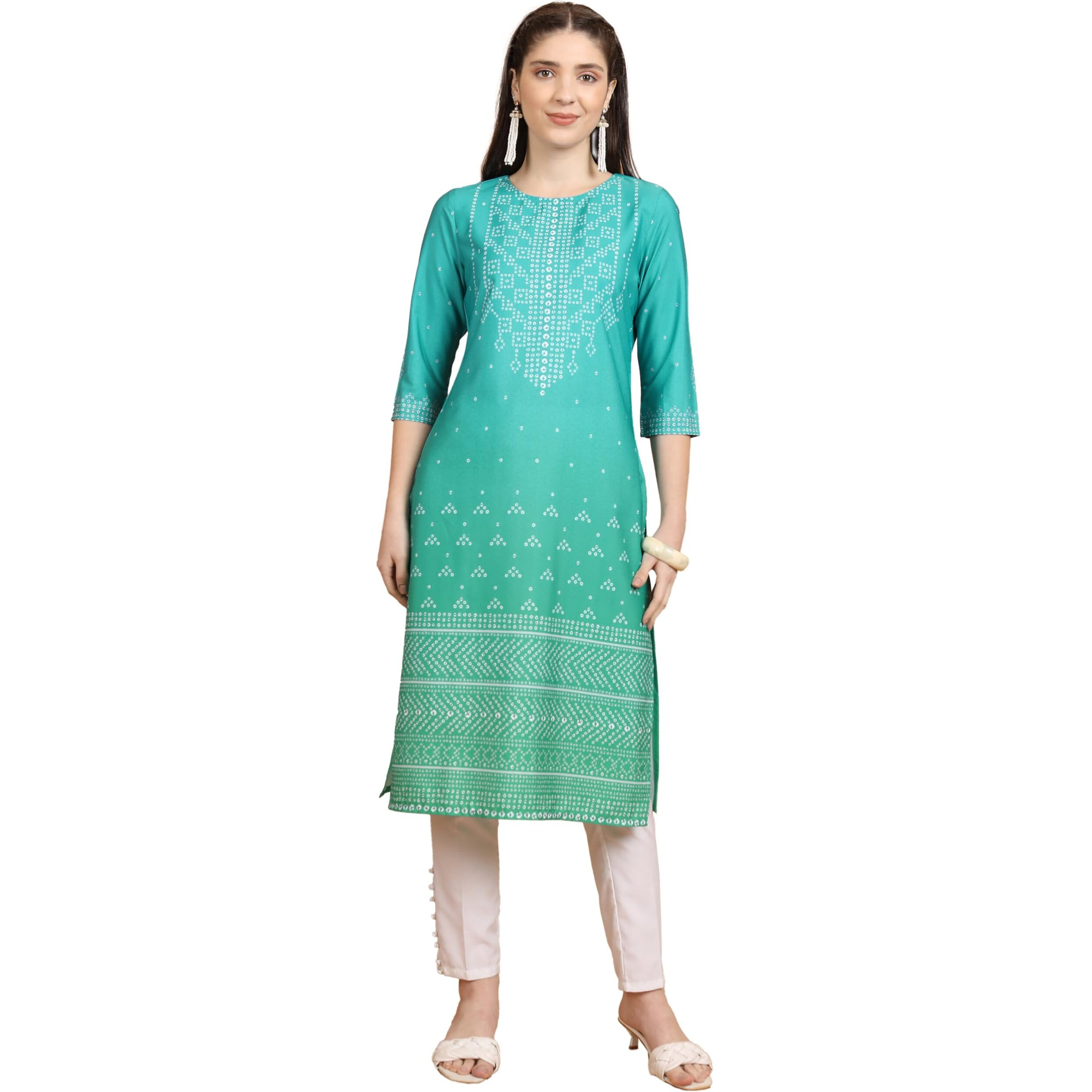 Ketch Women's Polyester Regular Fit Kurta (Khku000465_Turquoise Blue