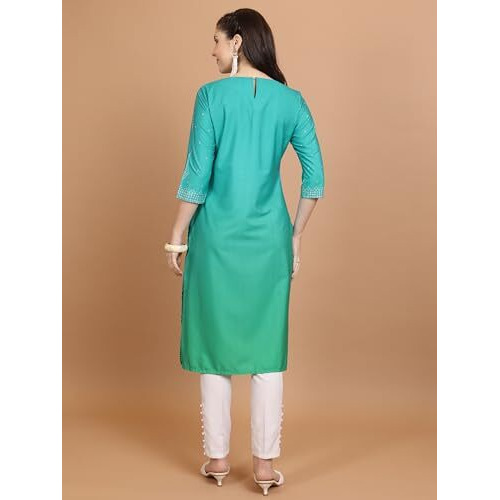 Ketch Women's Polyester Regular Fit Kurta (Khku000465_Turquoise Blue