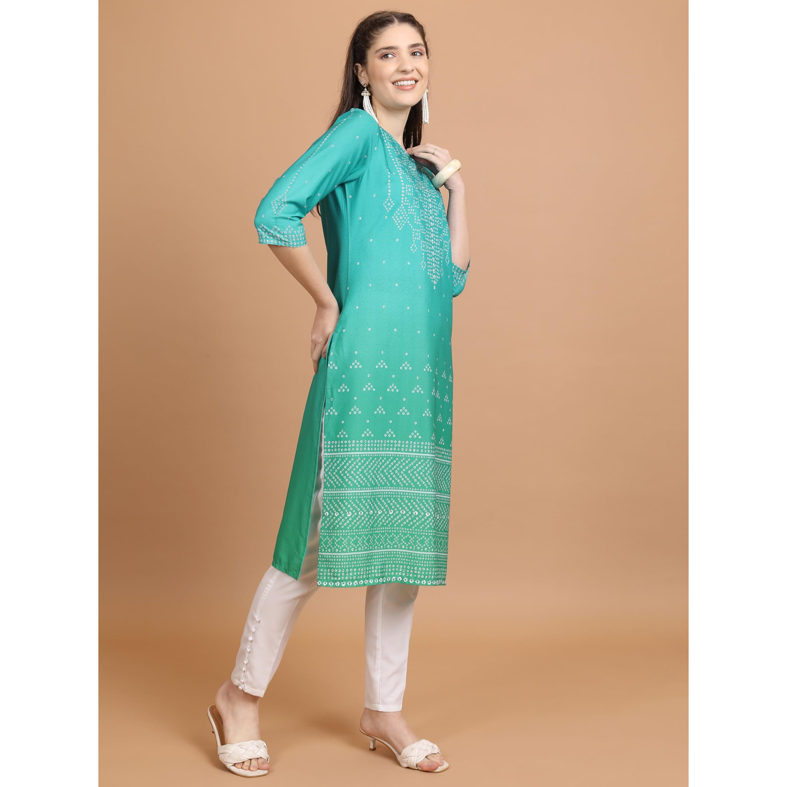Ketch Women's Polyester Regular Fit Kurta (Khku000465_Turquoise Blue