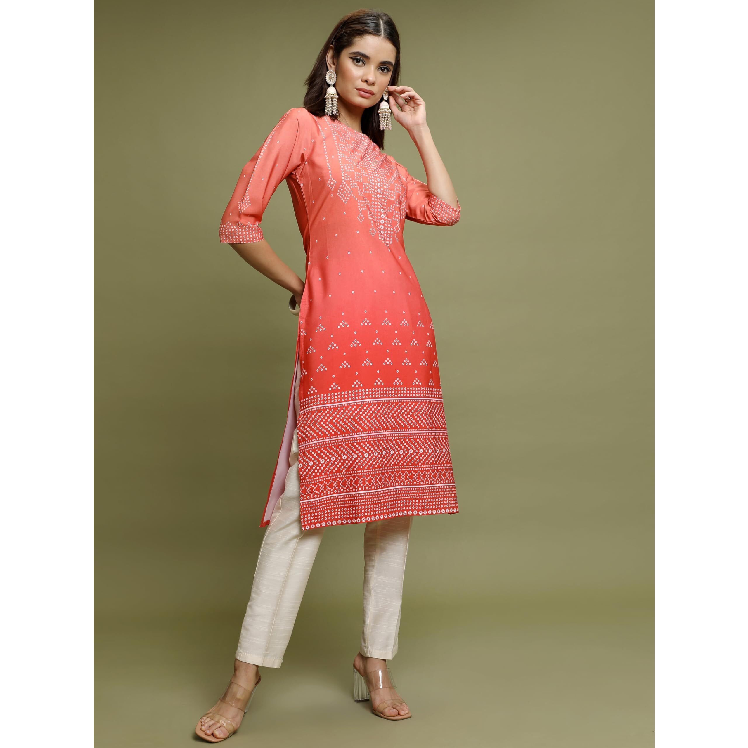Ketch Women's Polyester Regular Fit Kurta (Khku000466_Red/Rust